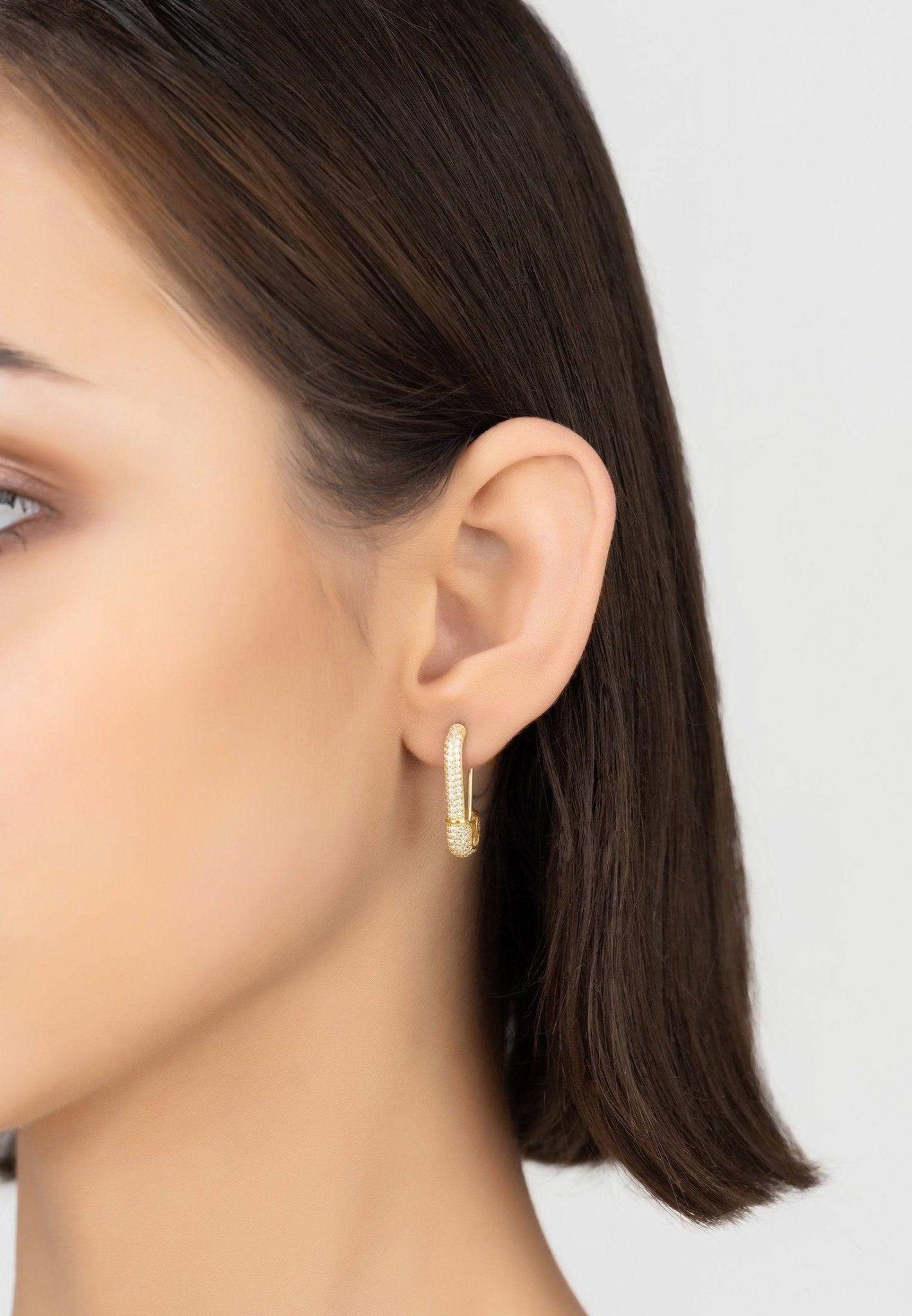 Single Sparkling Safety Pin Earring Gold - LATELITA Earrings