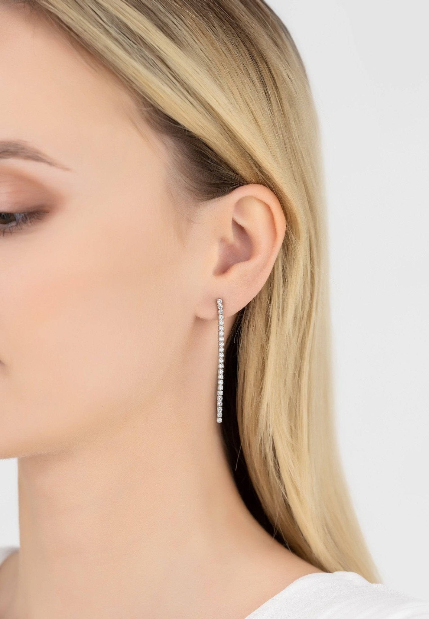 Single Strip Drop Cz Earrings Silver - LATELITA Earrings
