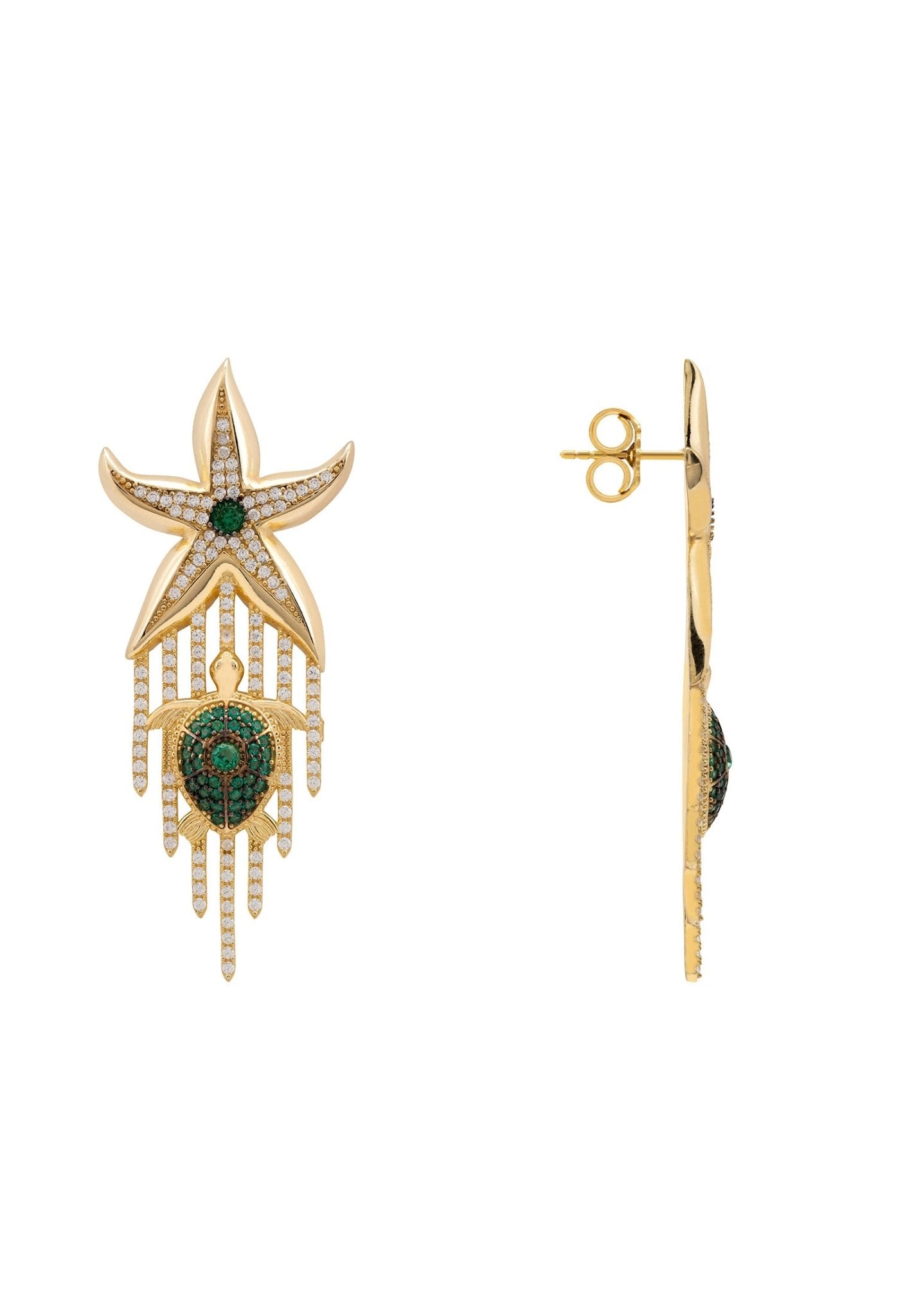 Siren Turtle Earrings Gold Green - LATELITA Earrings