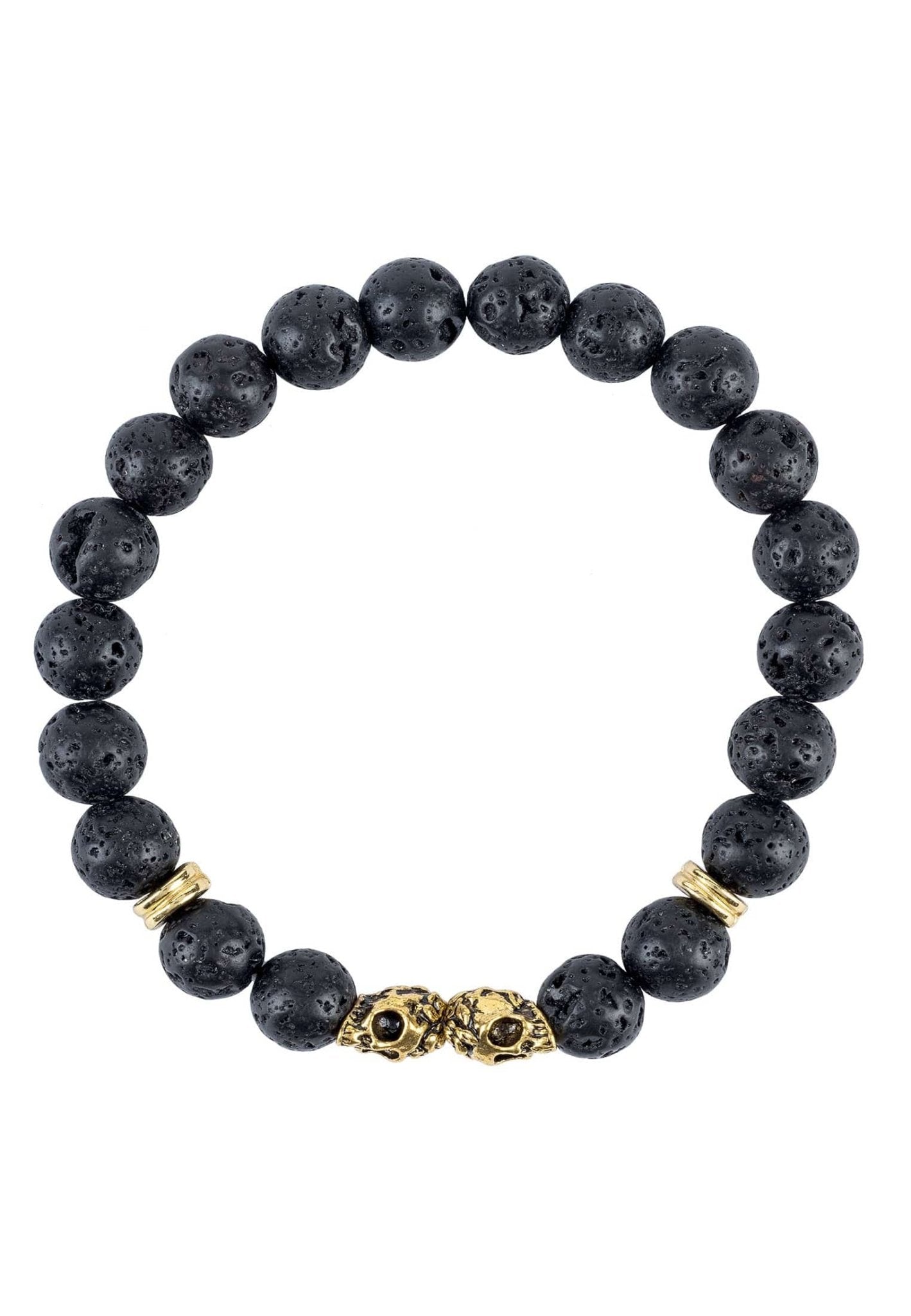Skull Double Gold Gemstone Bracelet Black Lava Stone - LATELITA Bracelets