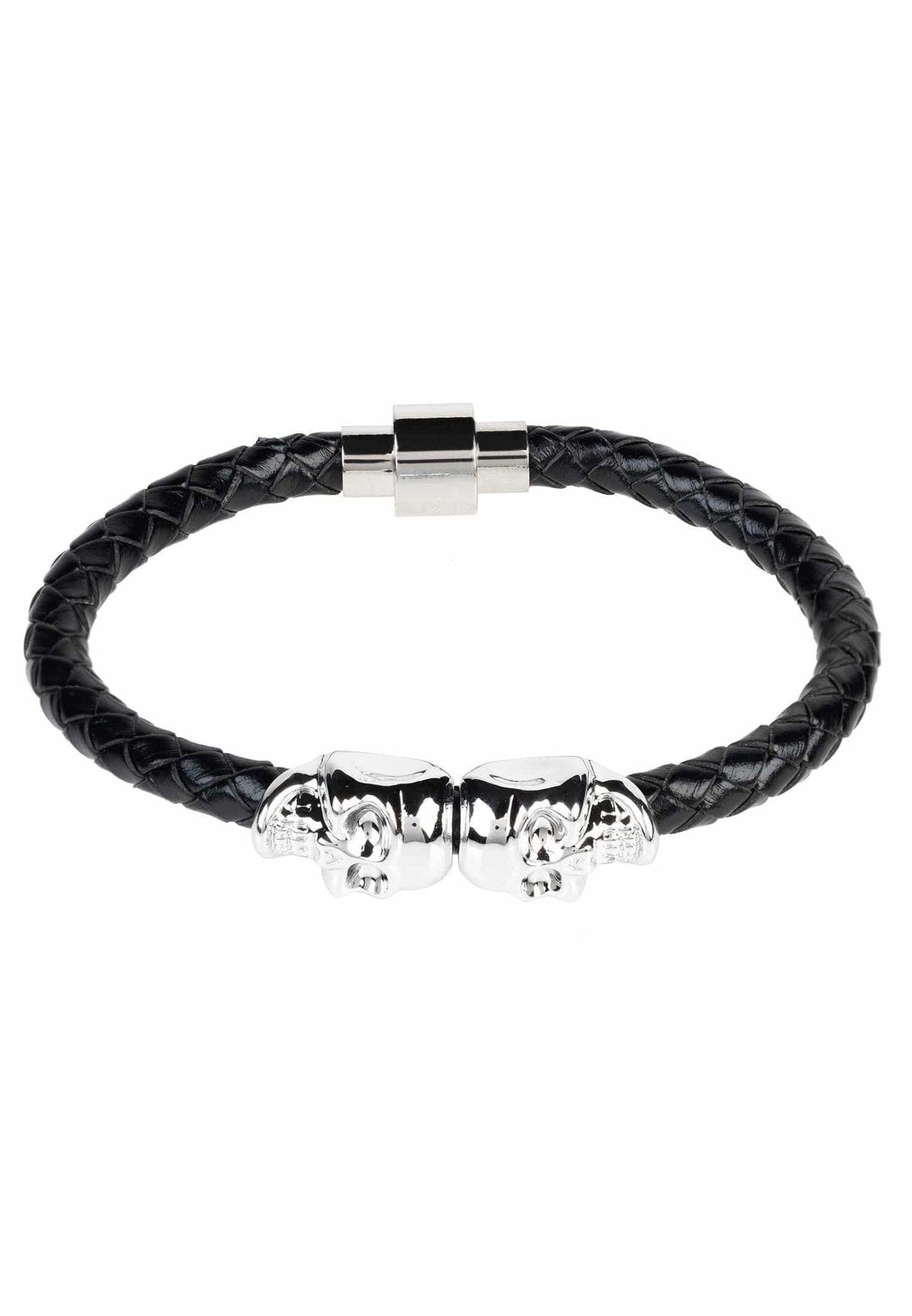 Skull Leather Bracelet Black Silver - LATELITA Bracelets