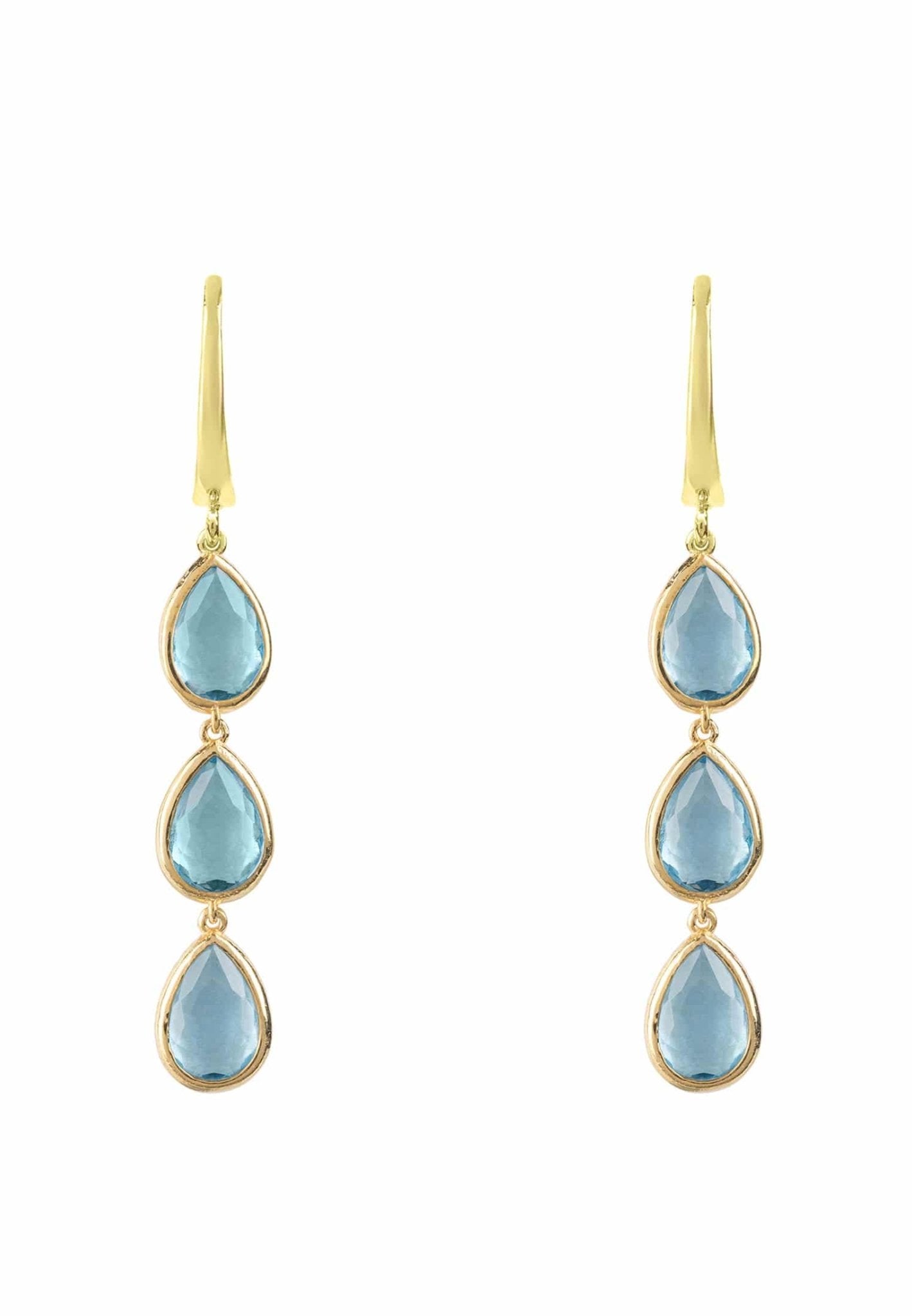 Sorrento Triple Drop Earrings Gold Blue Topaz - LATELITA Earrings