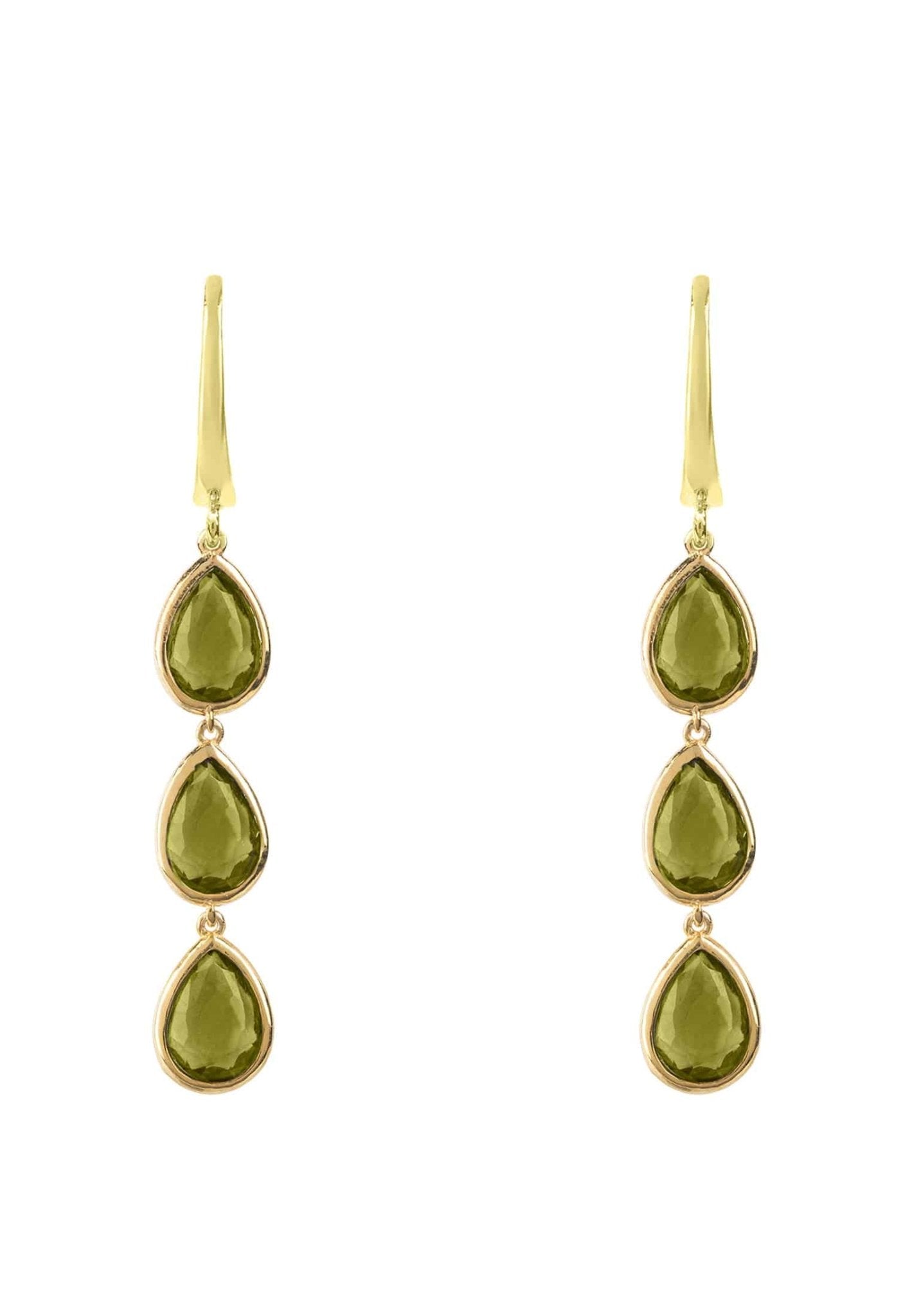 Sorrento Triple Drop Earrings Gold Peridot - LATELITA Earrings