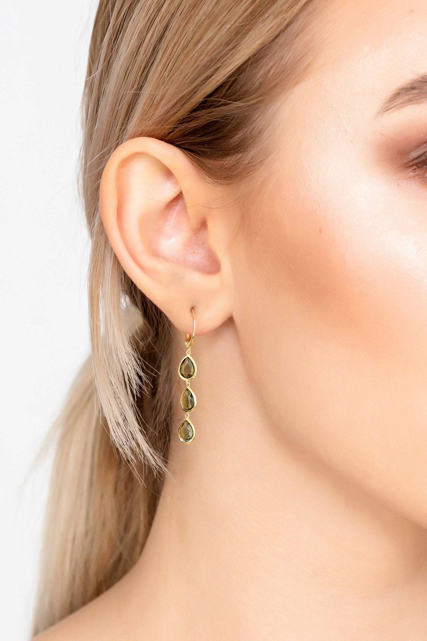 Sorrento Triple Drop Earrings Gold Peridot - LATELITA Earrings