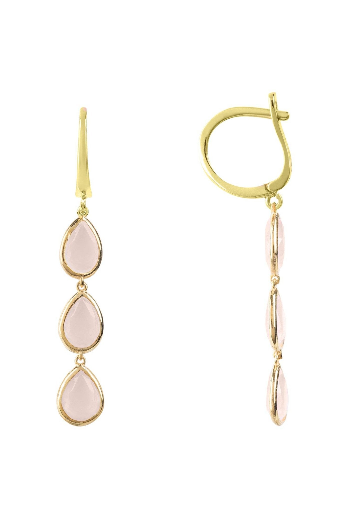 Sorrento Triple Drop Earrings Gold Rose Quartz - LATELITA Earrings