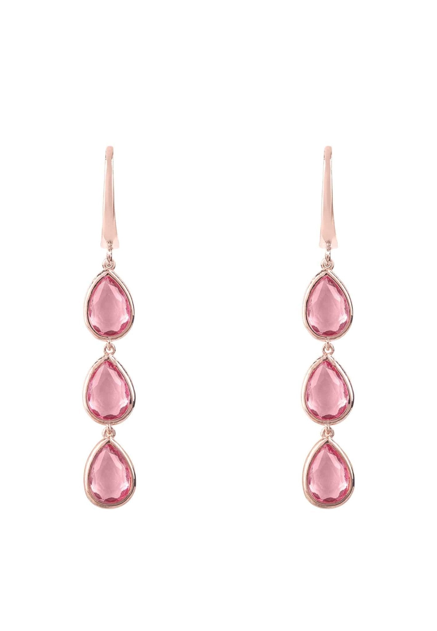 Sorrento Triple Drop Earrings Rosegold Pink Tourmaline - LATELITA Earrings