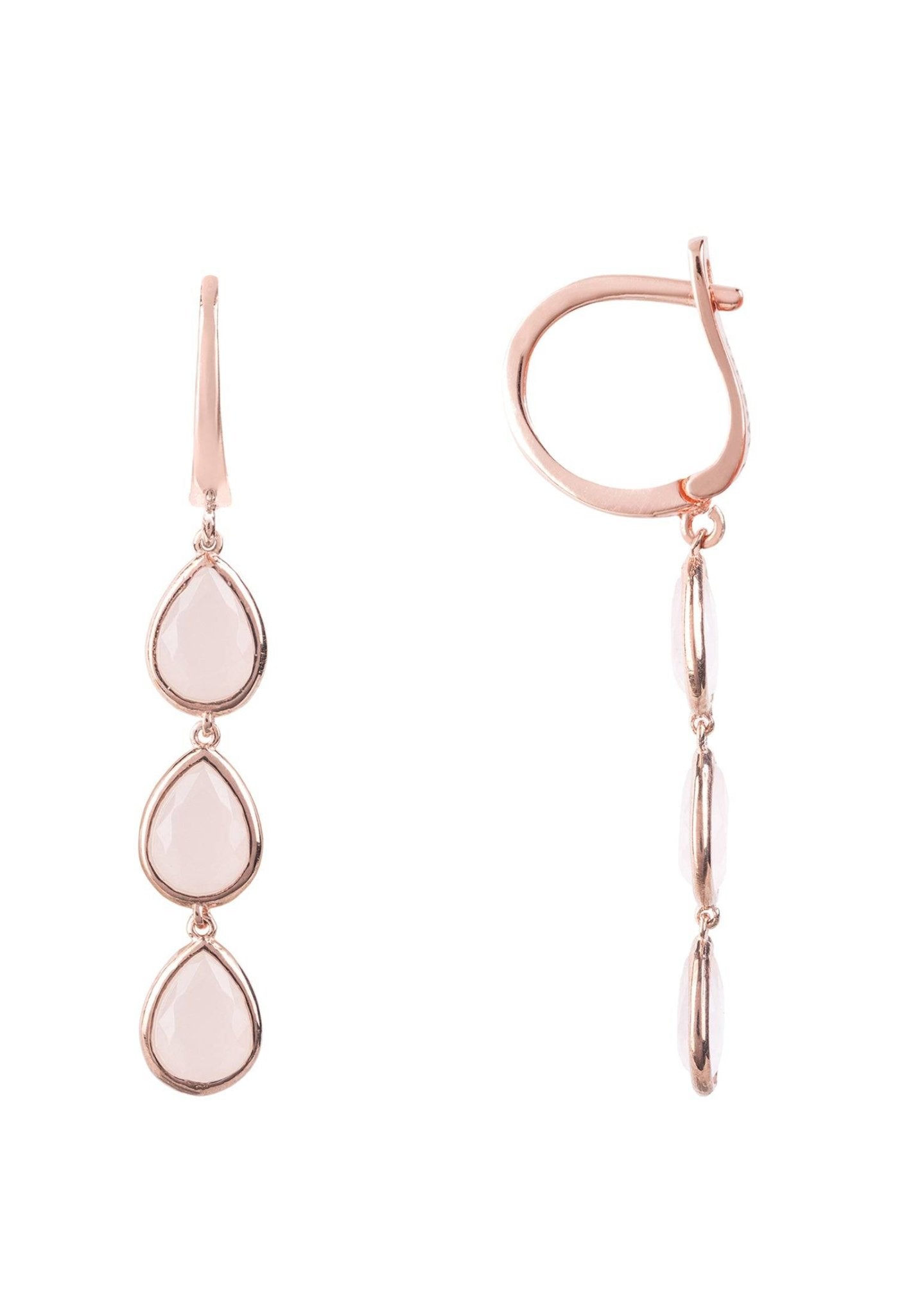 Sorrento Triple Drop Earrings Rosegold Rose Quartz - LATELITA Earrings