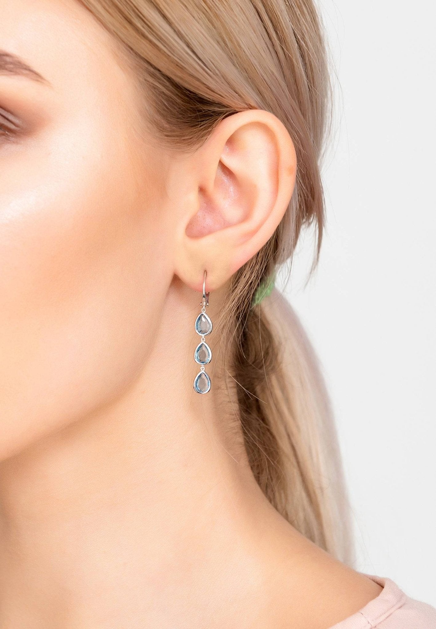 Sorrento Triple Drop Earrings Silver Blue Topaz - LATELITA Earrings
