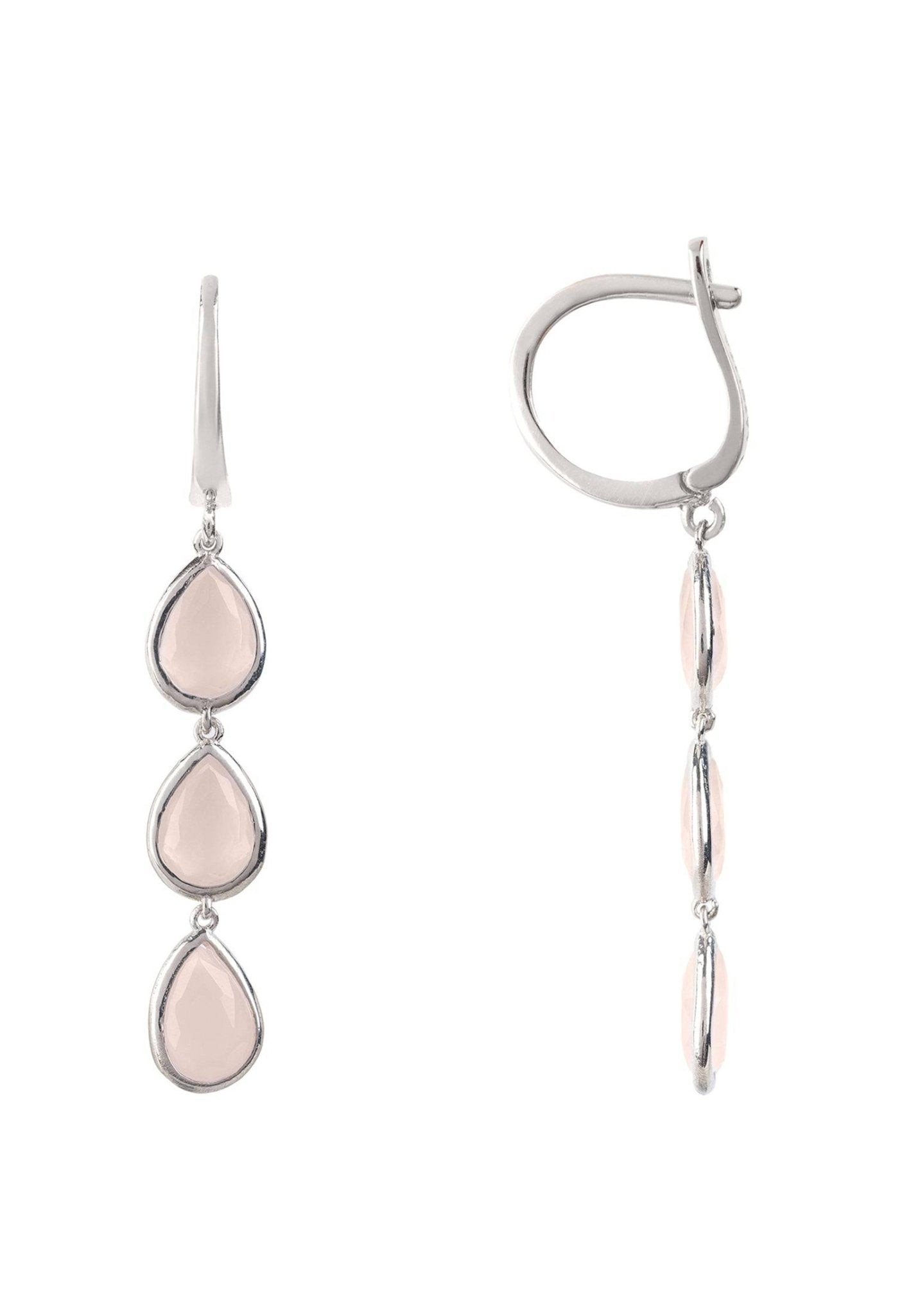 Sorrento Triple Drop Earrings Silver Rose Quartz - LATELITA Earrings