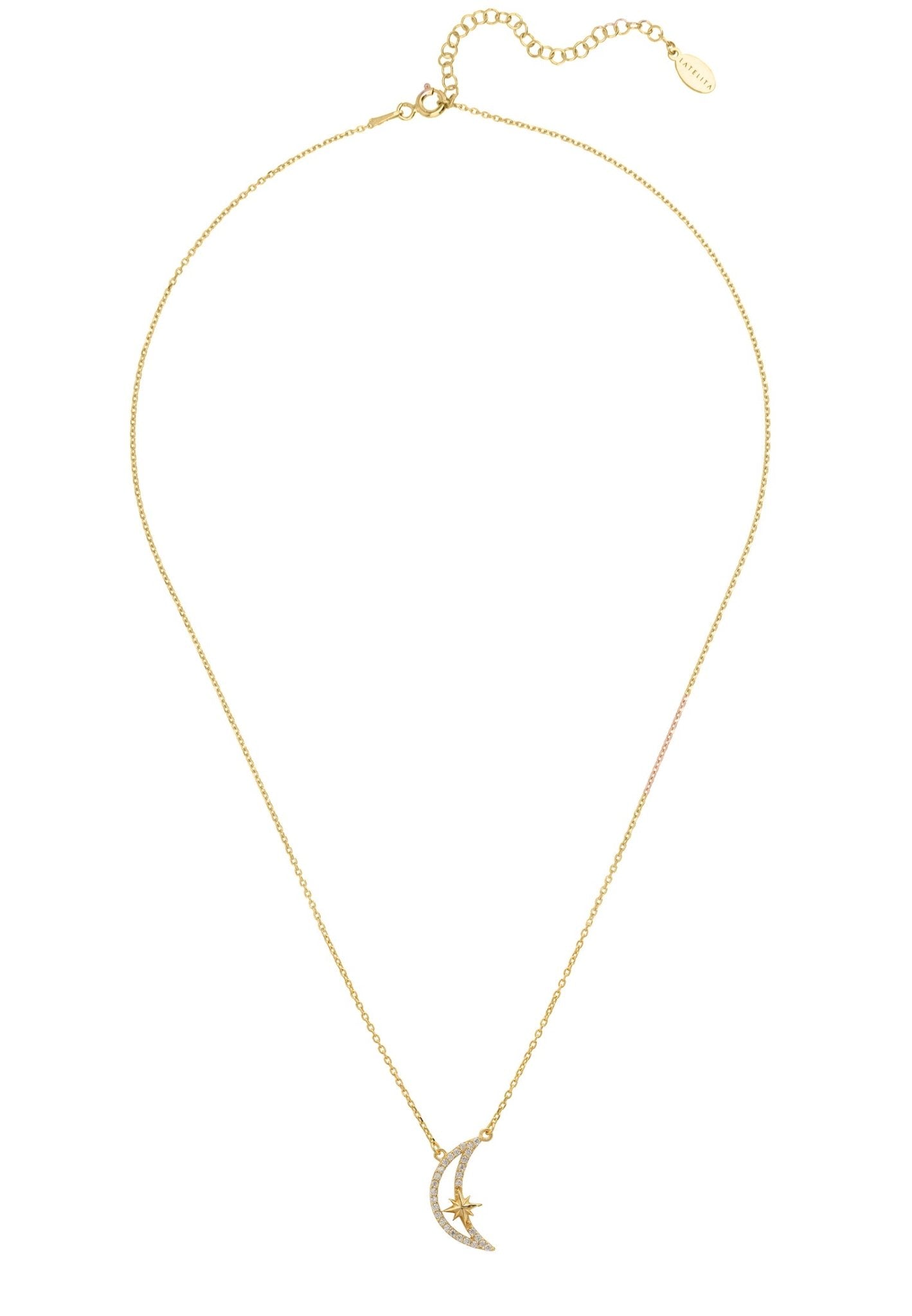 Sparkling Crescent Moon And Star Necklace Gold - LATELITA Necklaces