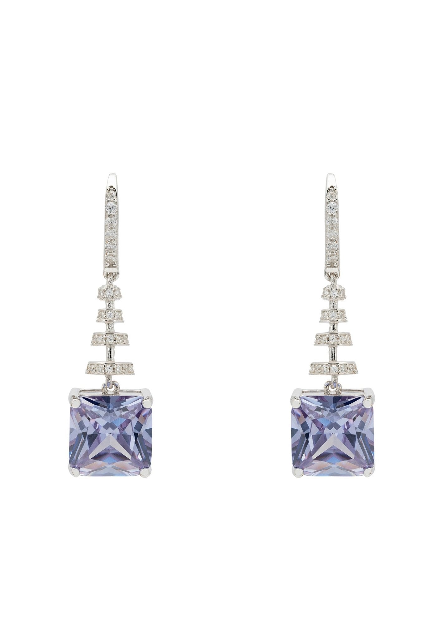 Spiral Square Crystal Drop Earrings Tanzanite Blue Silver - LATELITA Earrings