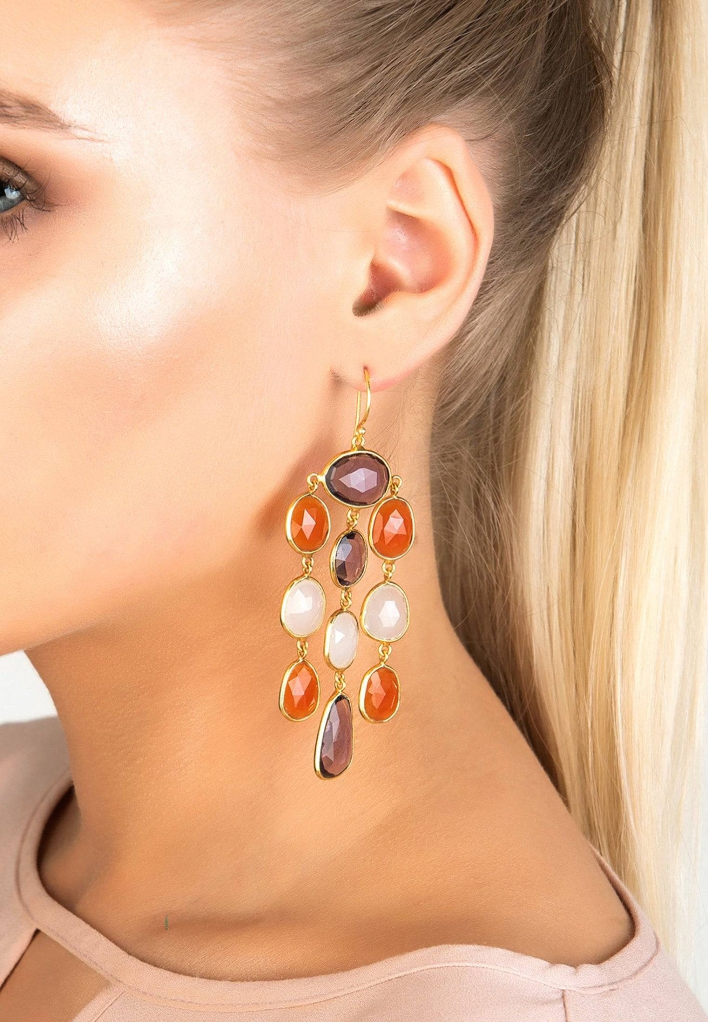 Splash Gemstone Earring Gold Amethyst Carnelian - LATELITA Earrings