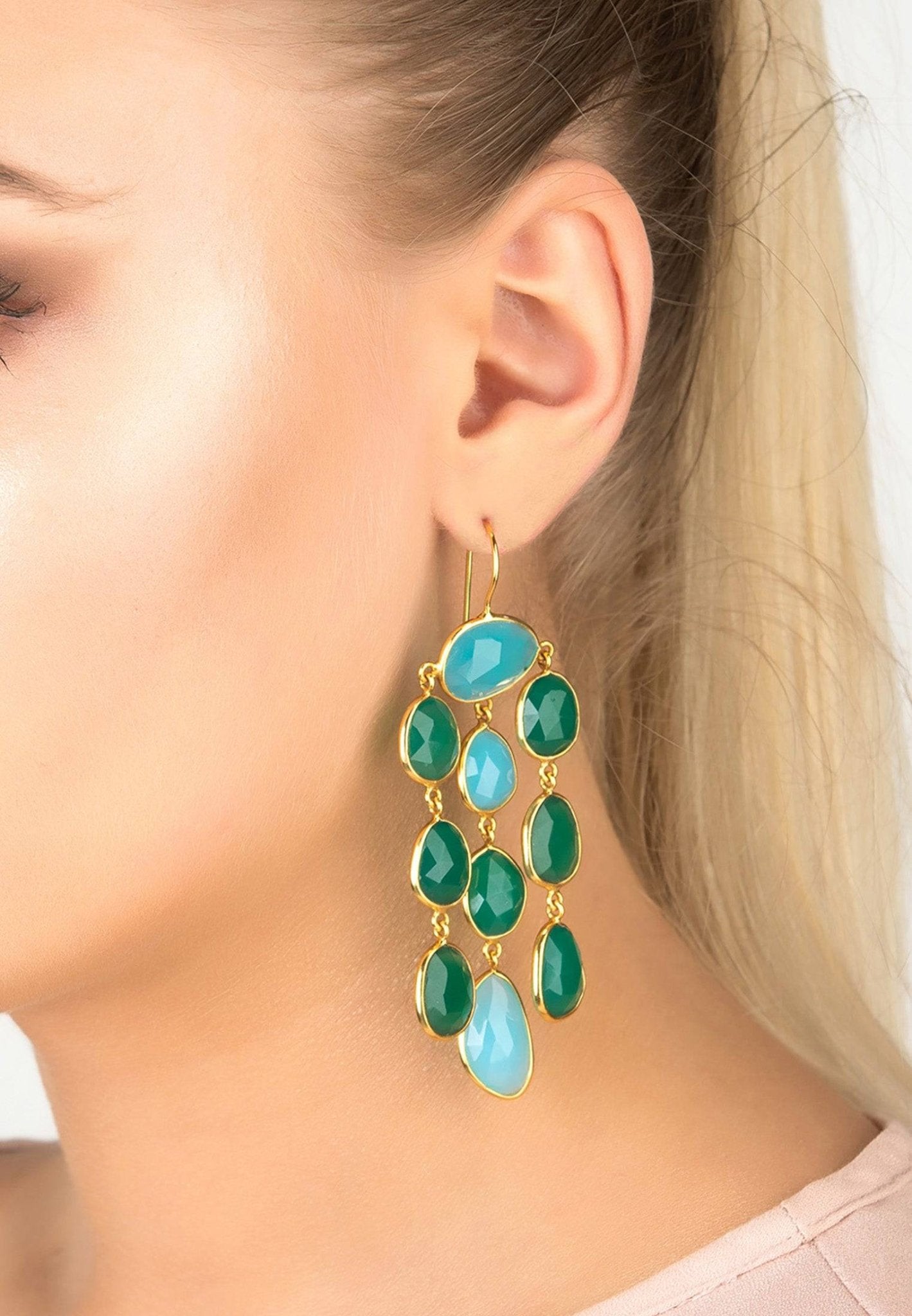 Splash Gemstone Earring Gold Green Onyx - LATELITA Earrings