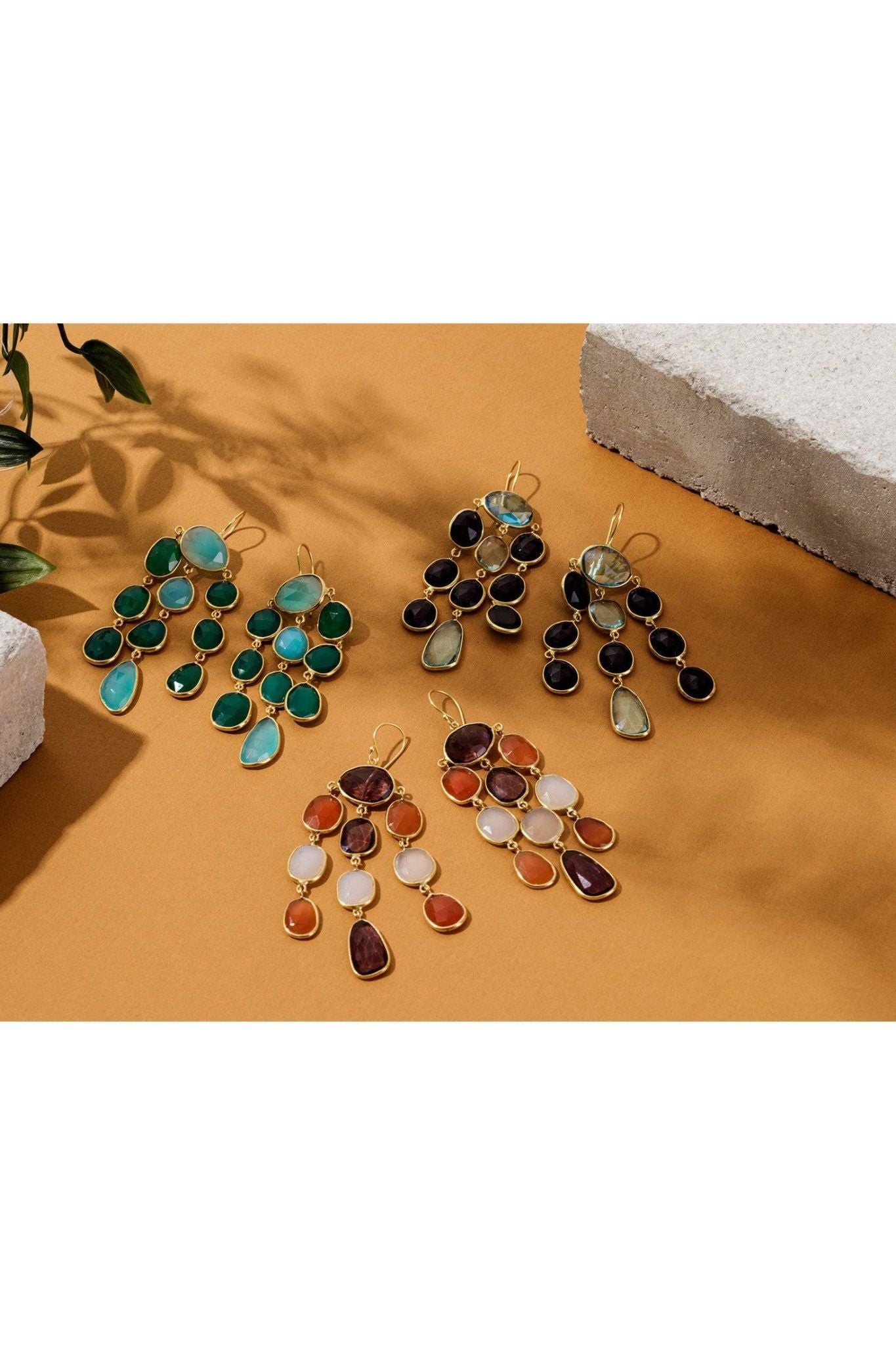 Splash Gemstone Earring Gold Green Onyx - LATELITA Earrings