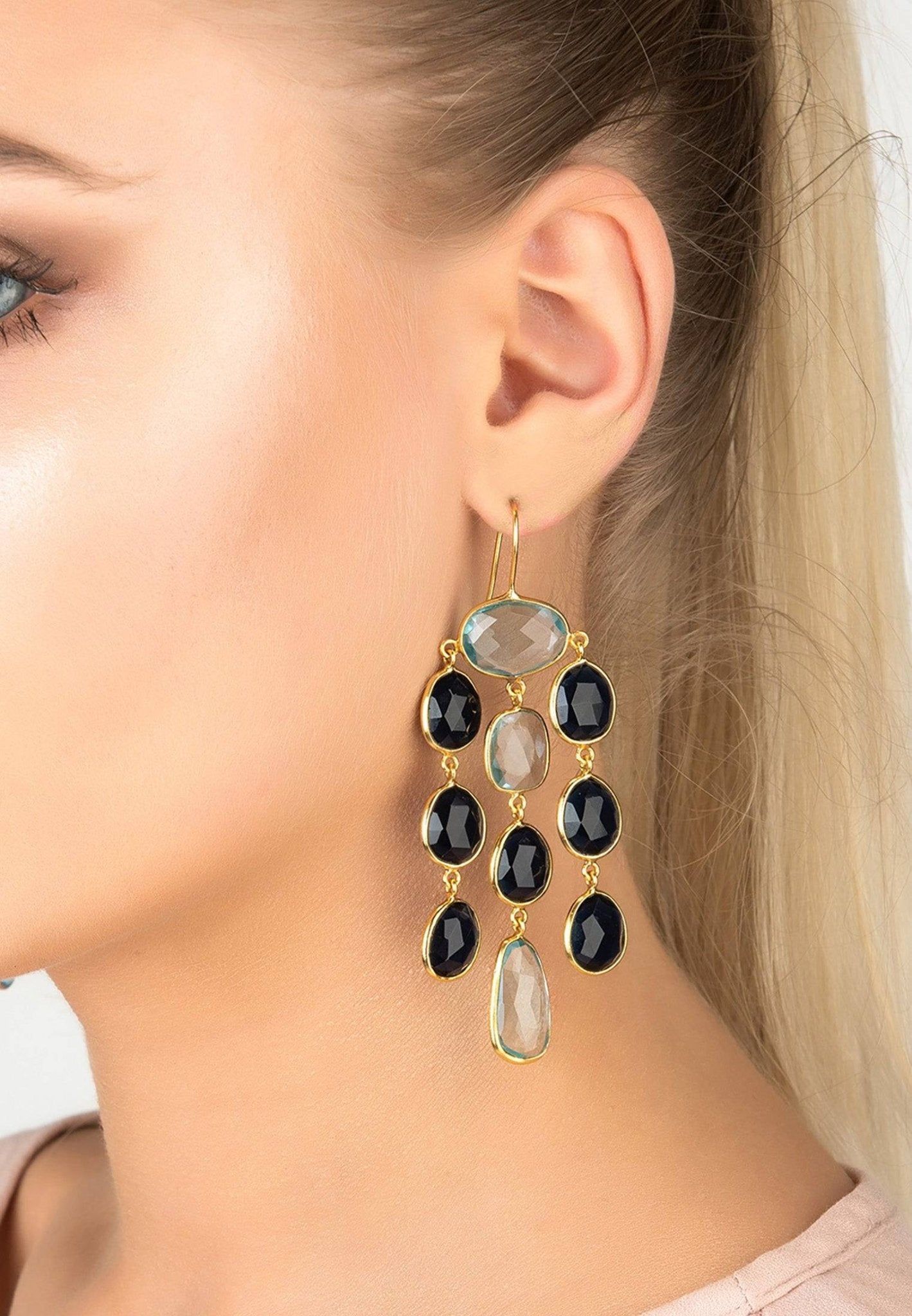 Splash Gemstone Earring Gold Sapphire Hydro - LATELITA Earrings