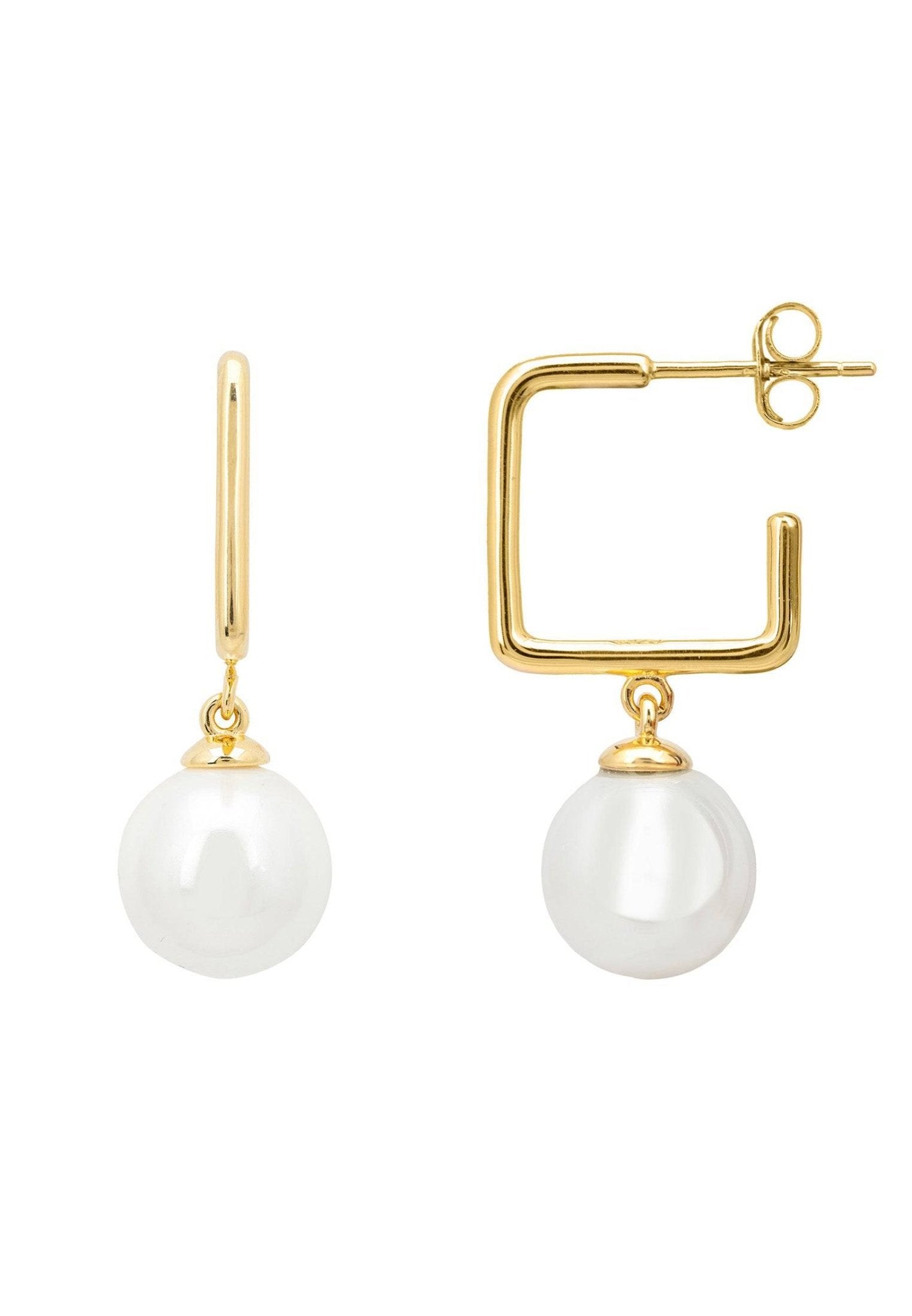 Square Hoop & Pearl Earring Gold - LATELITA Earrings