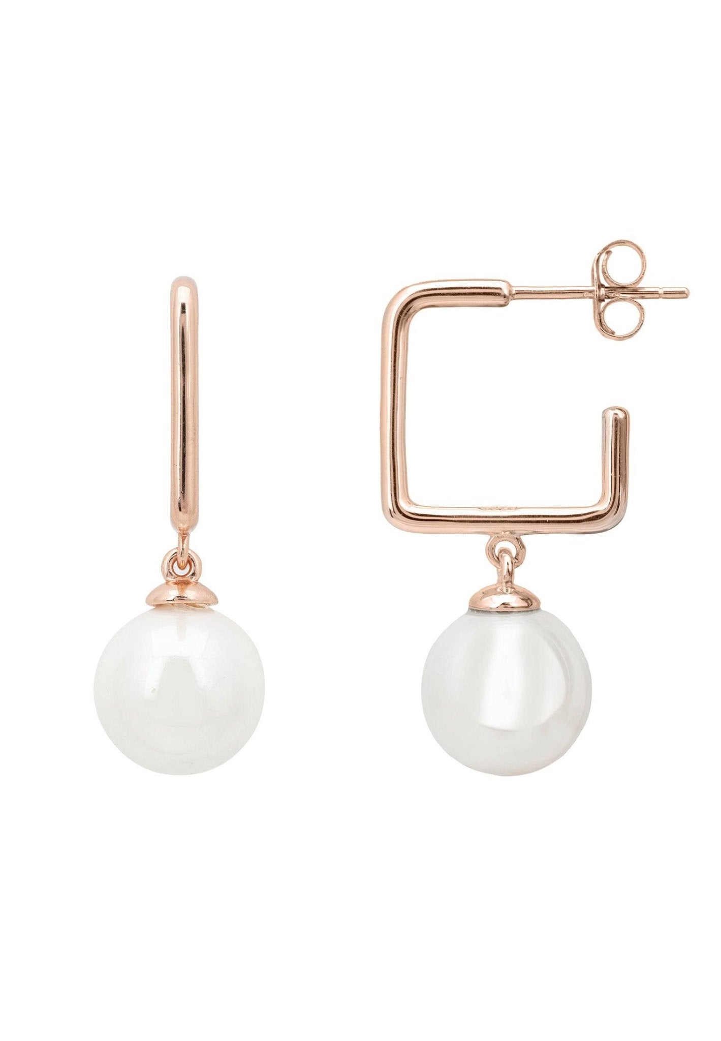 Square Hoop & Pearl Earring Rosegold - LATELITA Earrings