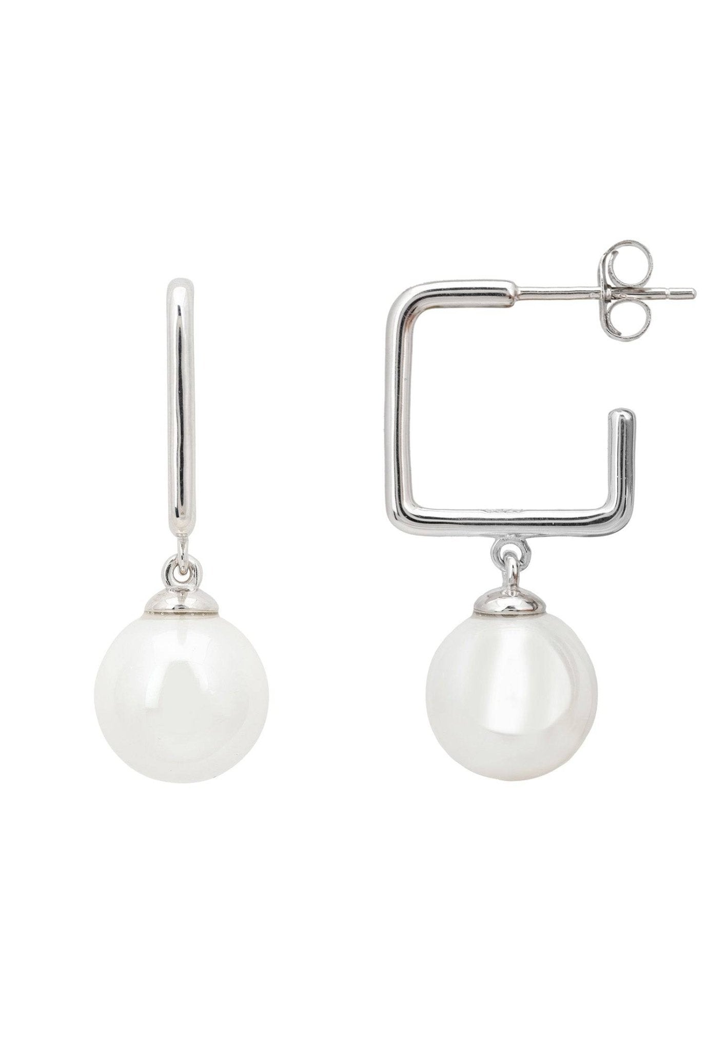 Square Hoop & Pearl Earring Silver - LATELITA Earrings