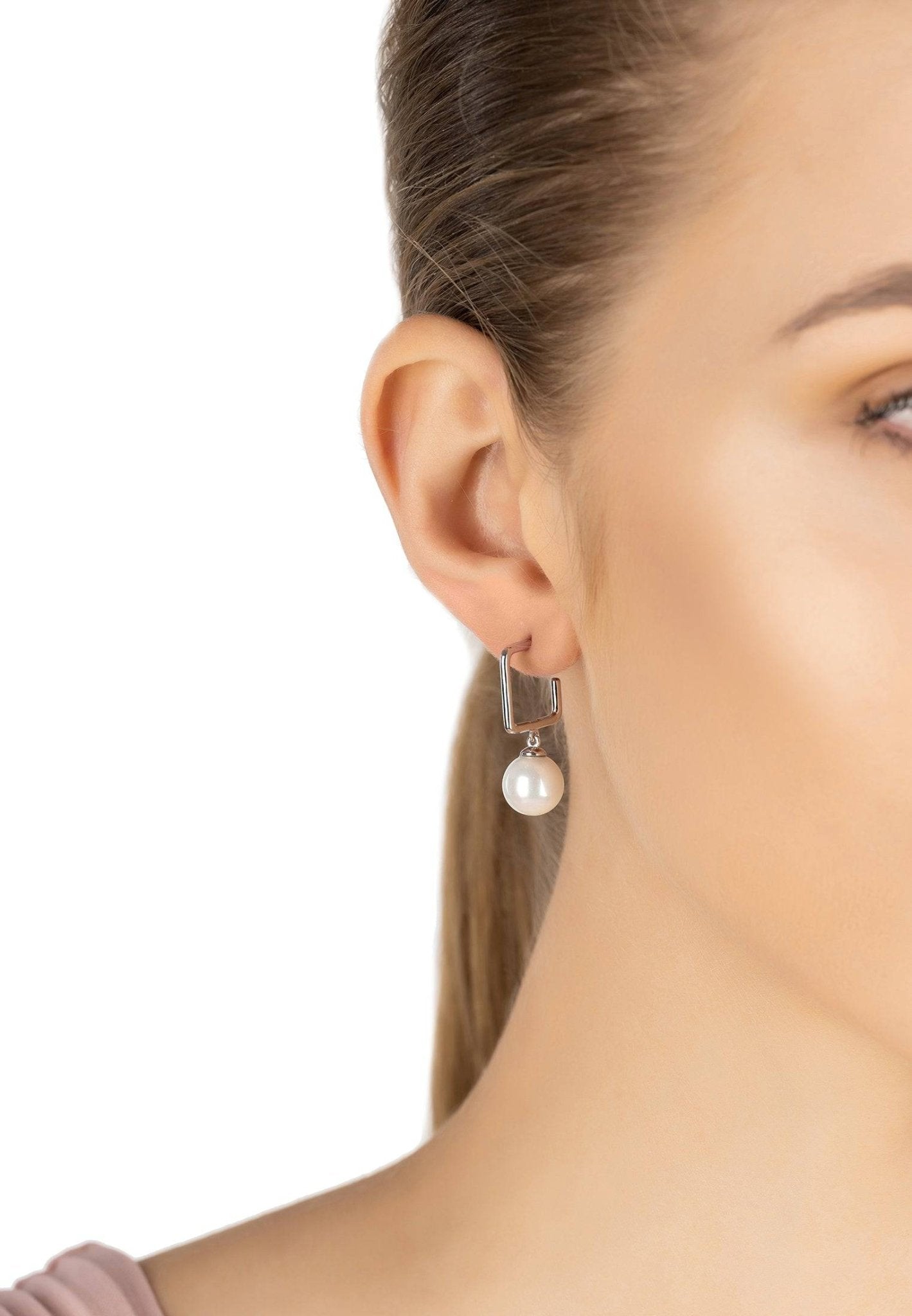 Square Hoop & Pearl Earring Silver - LATELITA Earrings
