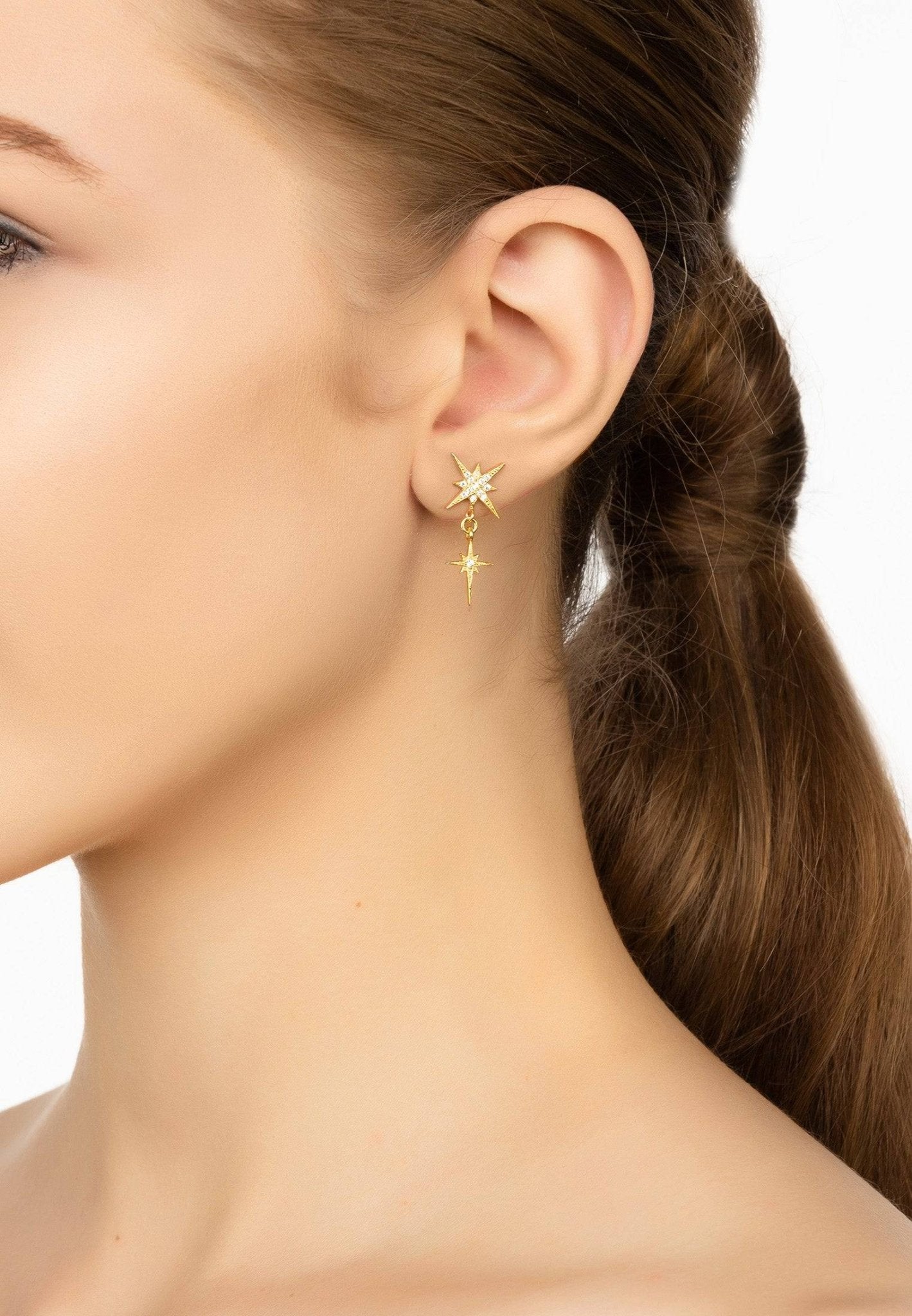 Star Burst Double Drops Earrings Gold - LATELITA Earrings