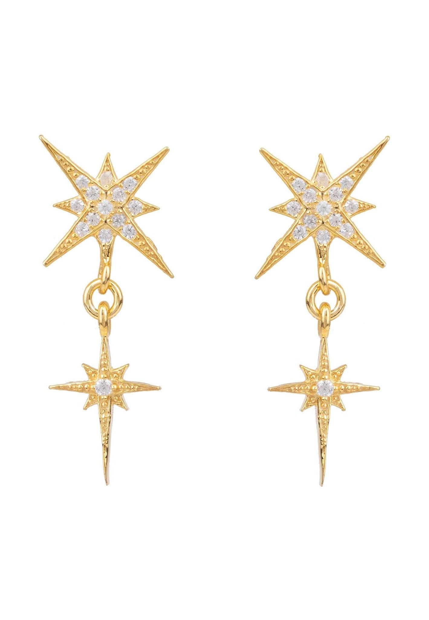 Star Burst Double Drops Earrings Gold - LATELITA Earrings