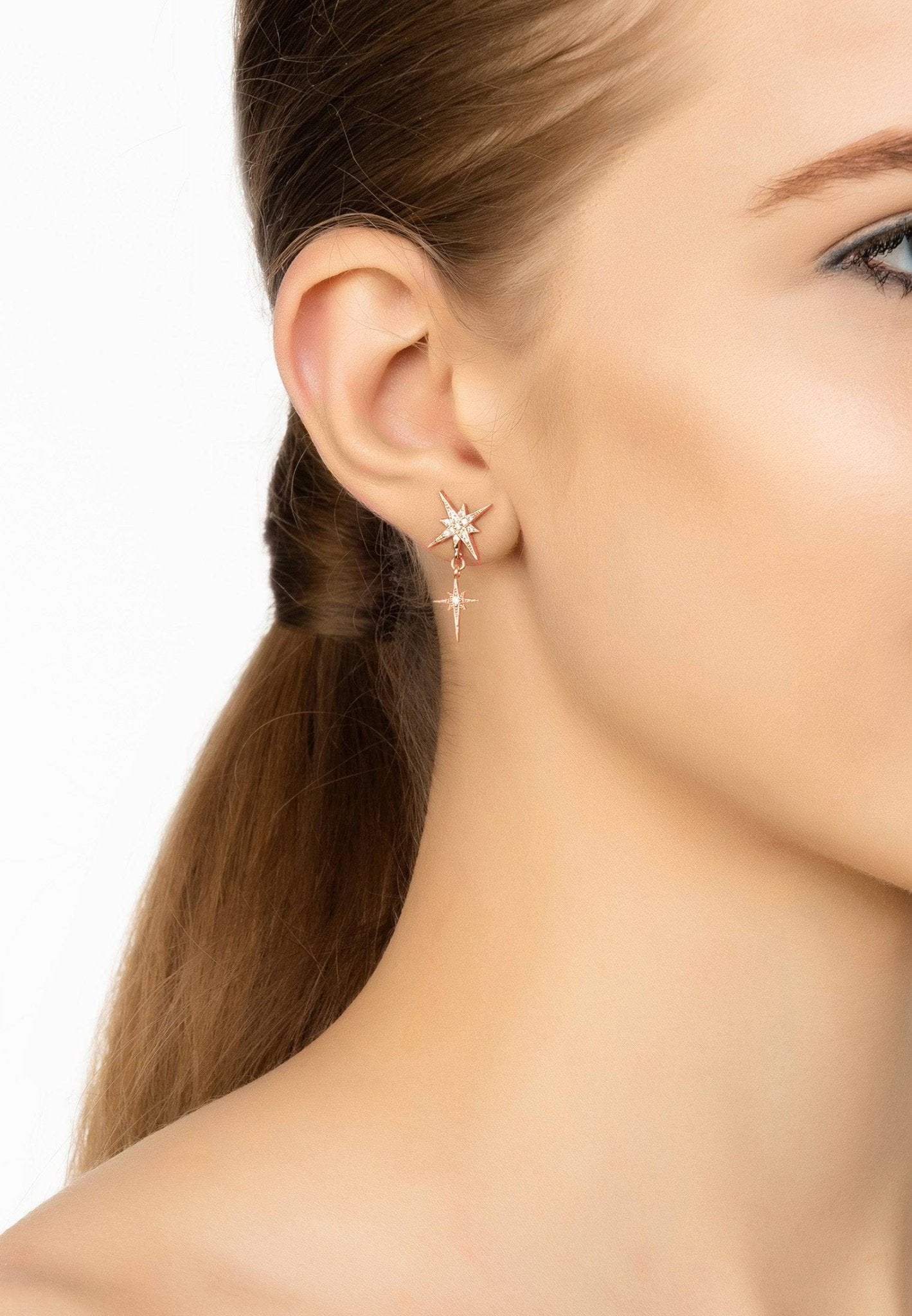 Star Burst Double Drops Earrings Rosegold - LATELITA Earrings