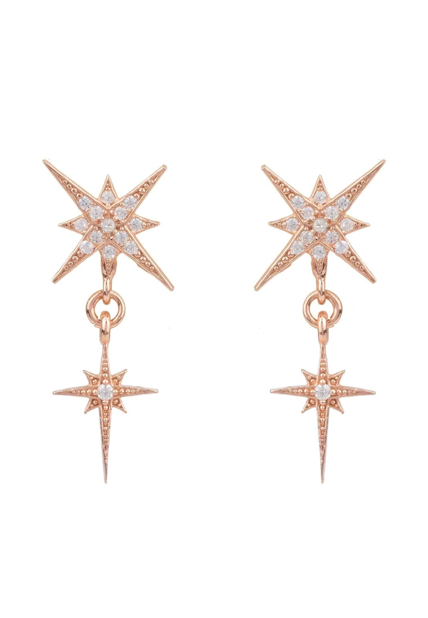 Star Burst Double Drops Earrings Rosegold - LATELITA Earrings