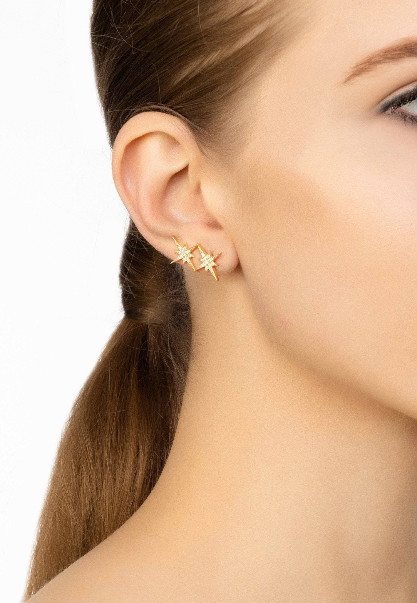 Star Burst Double Ear Climber Pair Gold - LATELITA Earrings