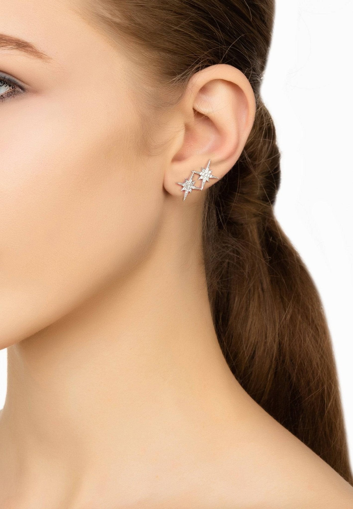 Star Burst Double Ear Climber Pair Silver - LATELITA Earrings