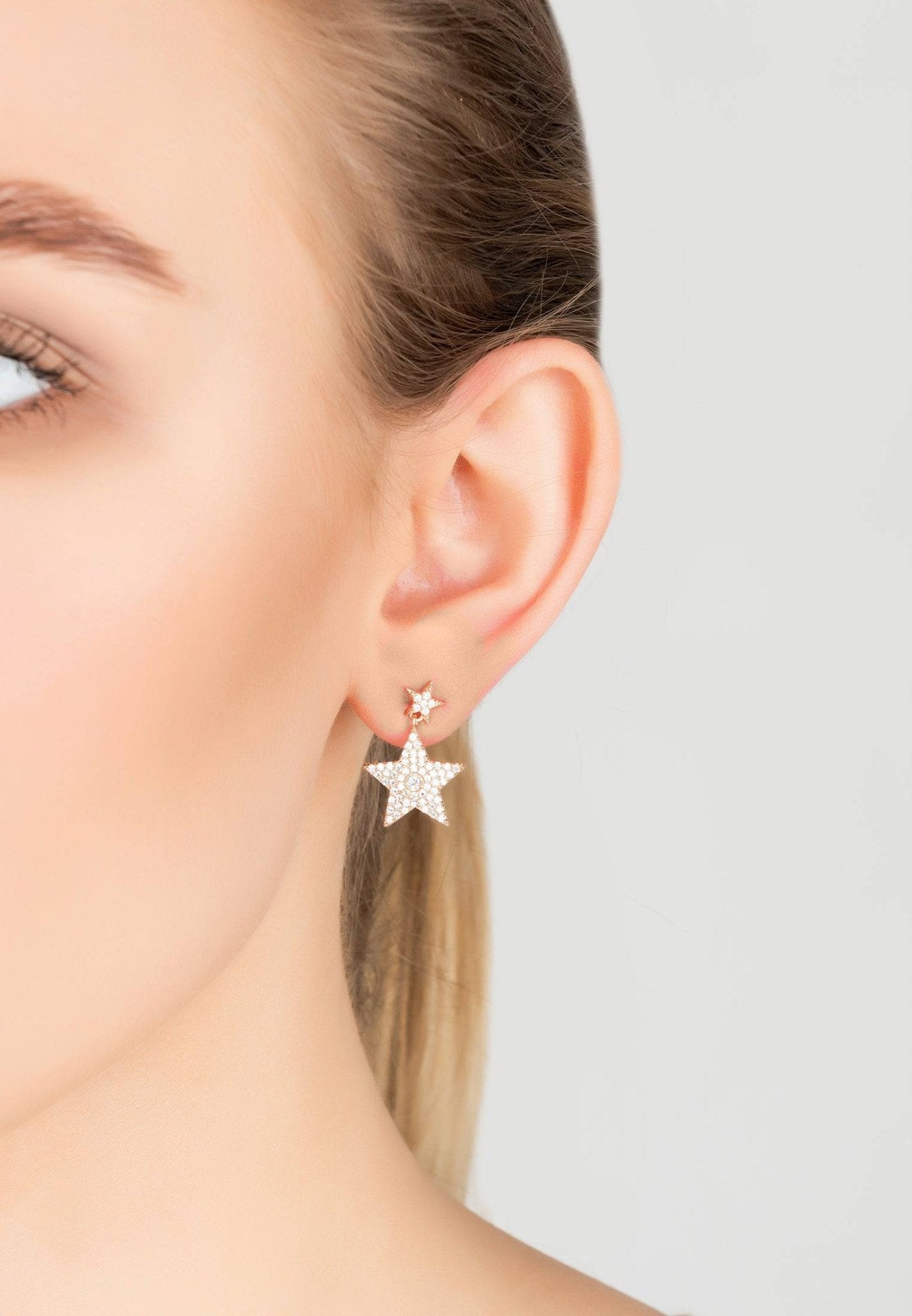 Star Double Drop Earring Rosegold - LATELITA Earrings