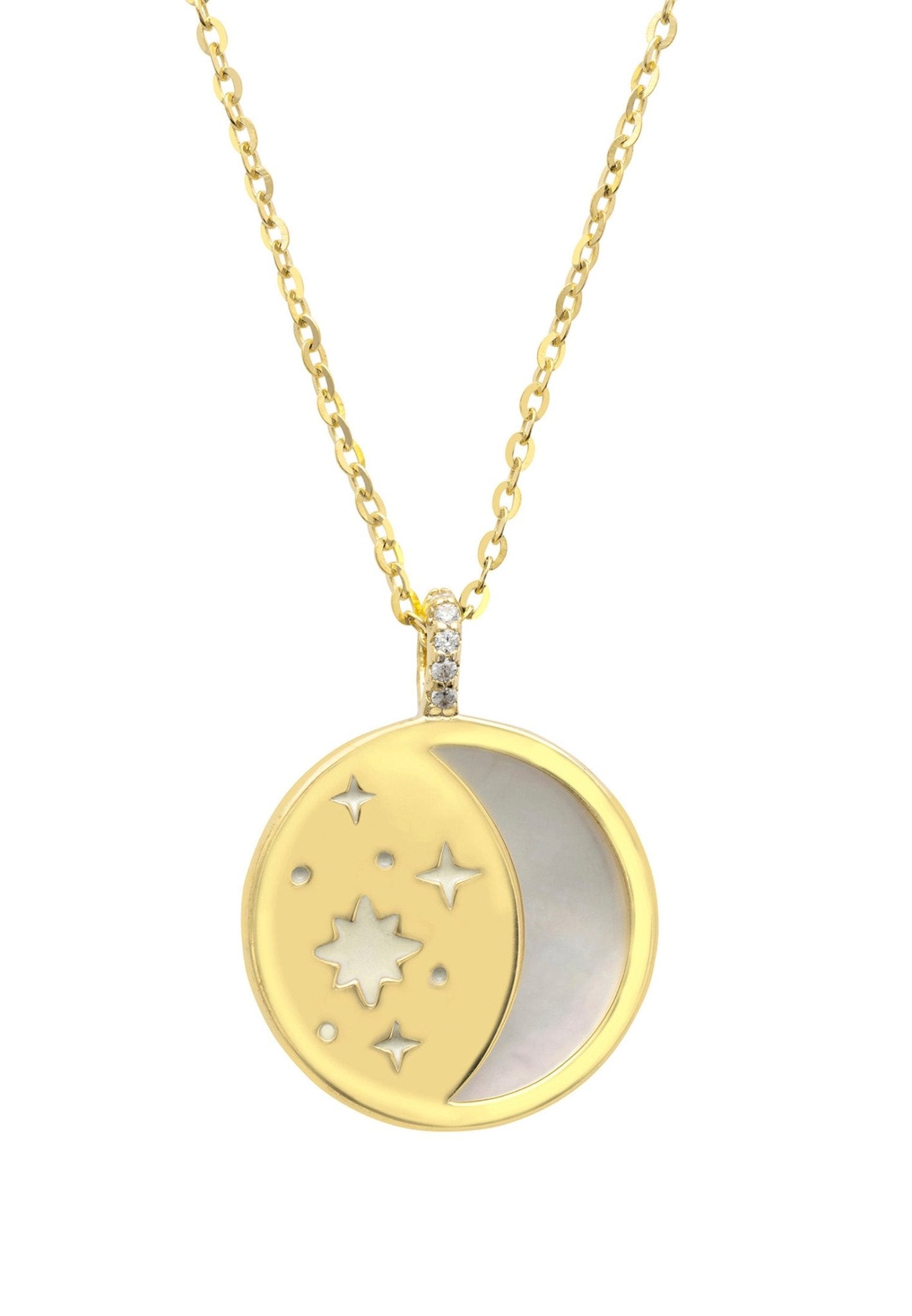 Star Mother Of Pearl Disc Necklace Gold - LATELITA Necklaces