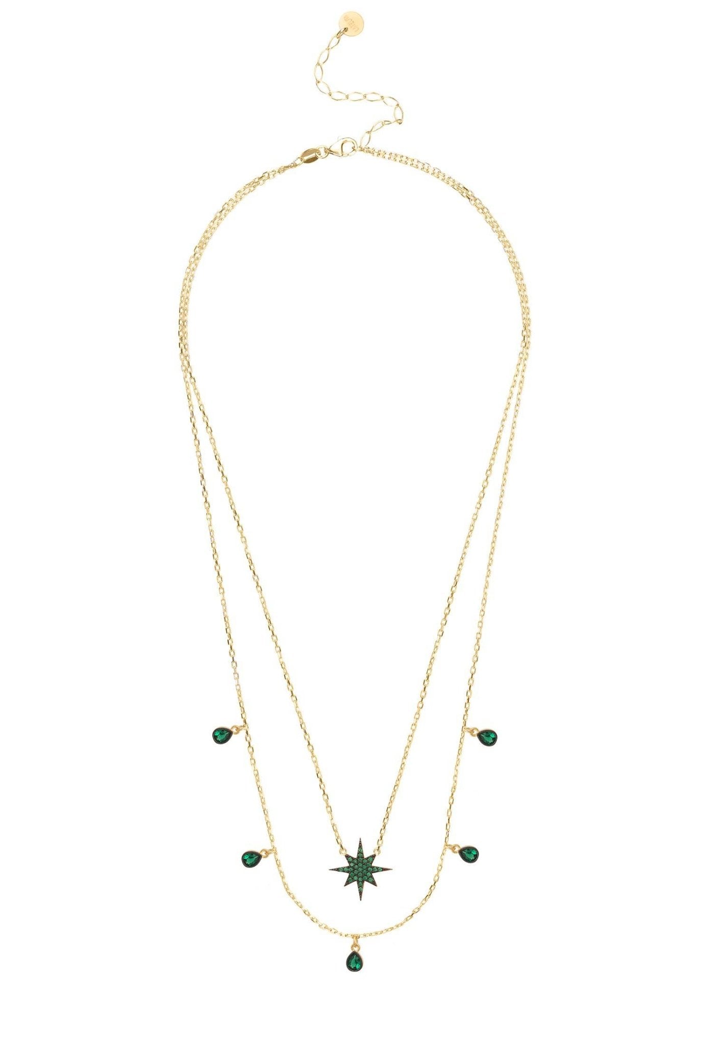Starburst Double Strand Layered Necklace Gold Green - LATELITA Necklaces