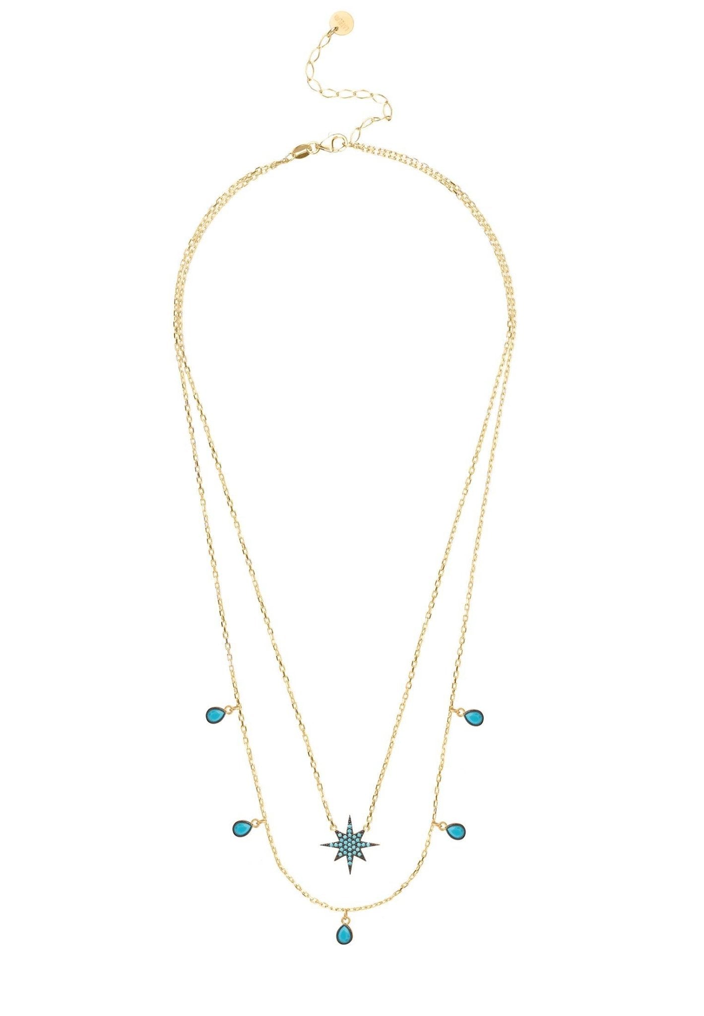 Starburst Double Strand Layered Necklace Gold Turquoise - LATELITA Necklaces