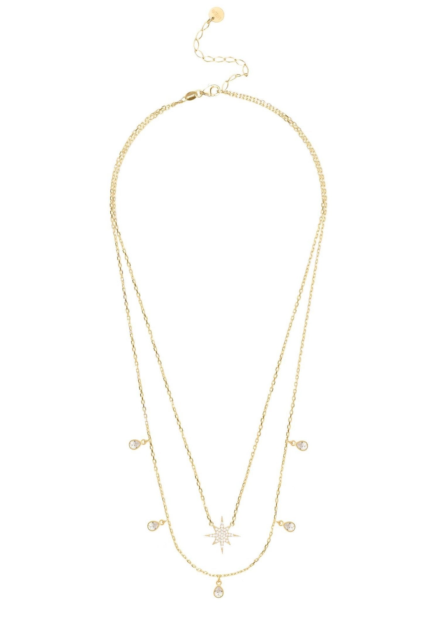 Starburst Double Strand Layered Necklace Gold White - LATELITA Necklaces