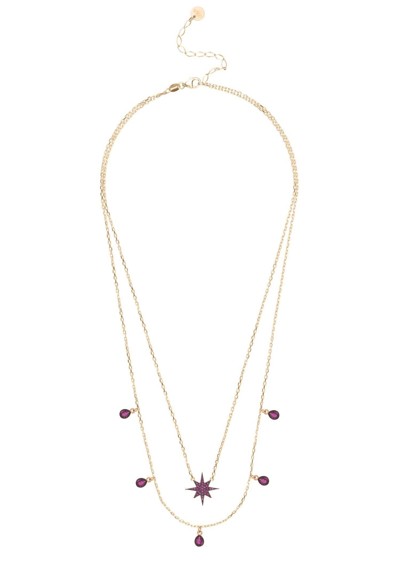 Starburst Double Strand Layered Necklace Rosegold Ruby Pink - LATELITA Necklaces