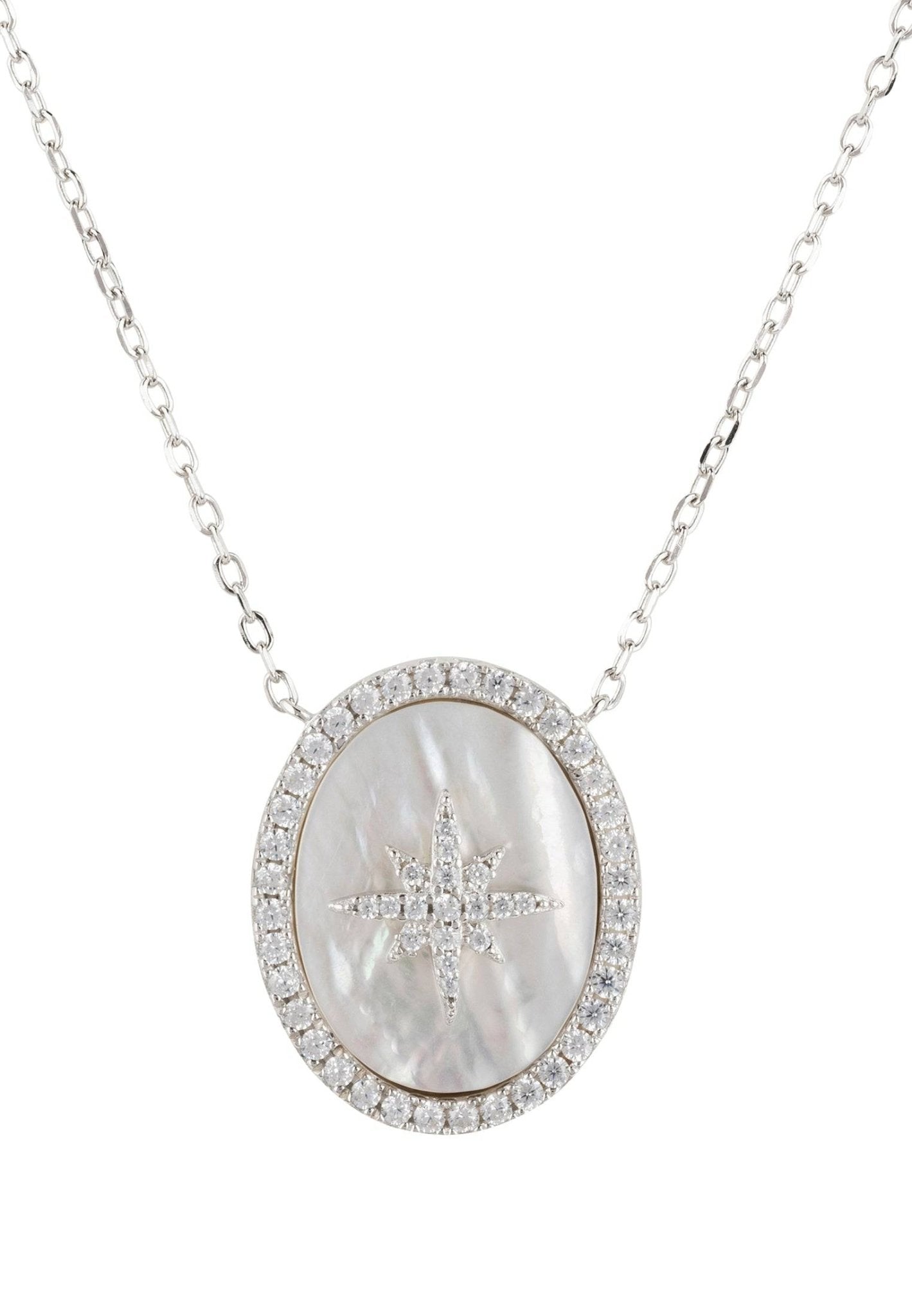 Starburst Oval Pendant Necklace Mother Of Pearl Silver - LATELITA Necklaces