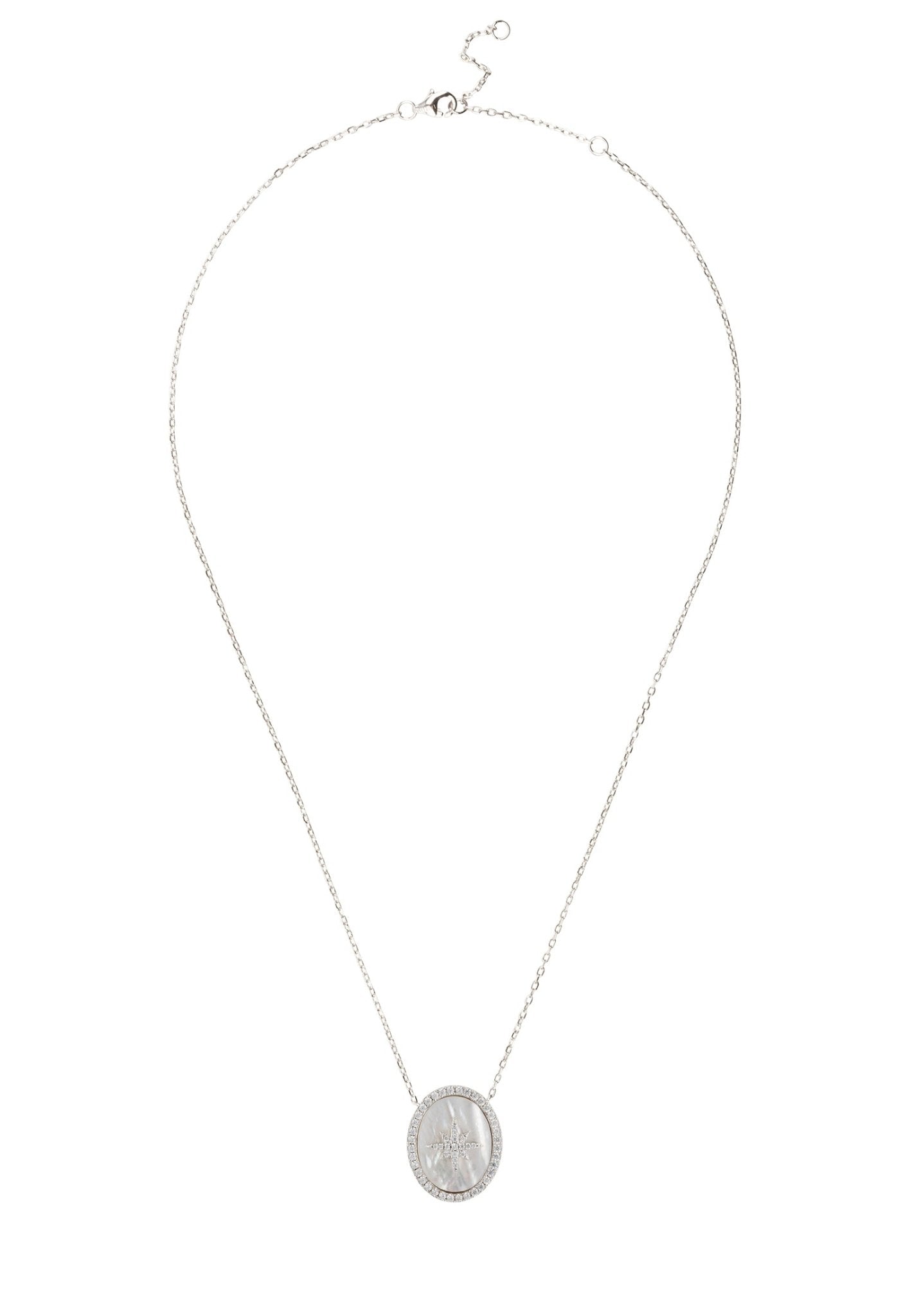 Starburst Oval Pendant Necklace Mother Of Pearl Silver - LATELITA Necklaces
