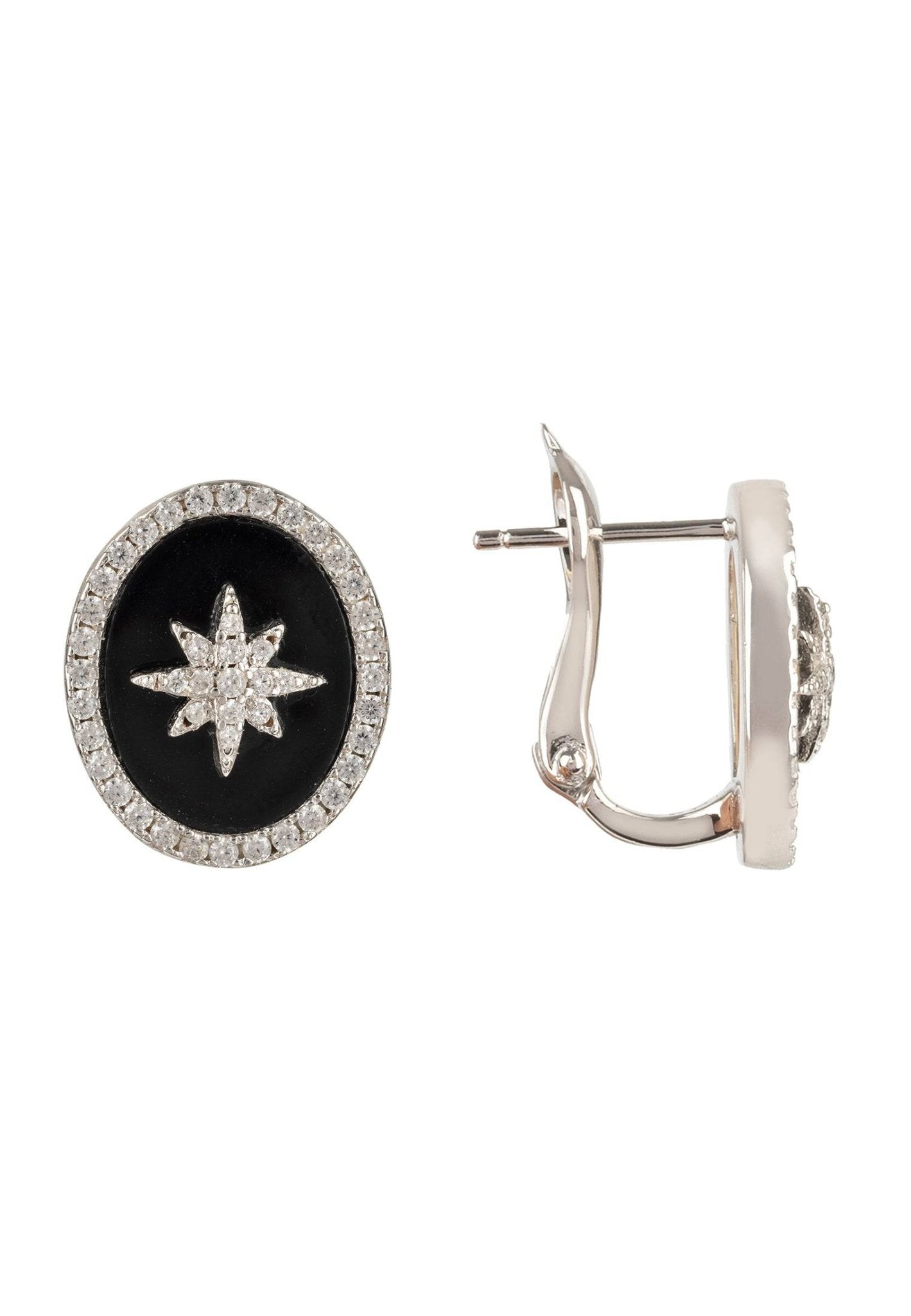 Starburst Oval Stud Earring Black Onyx Silver - LATELITA Earrings