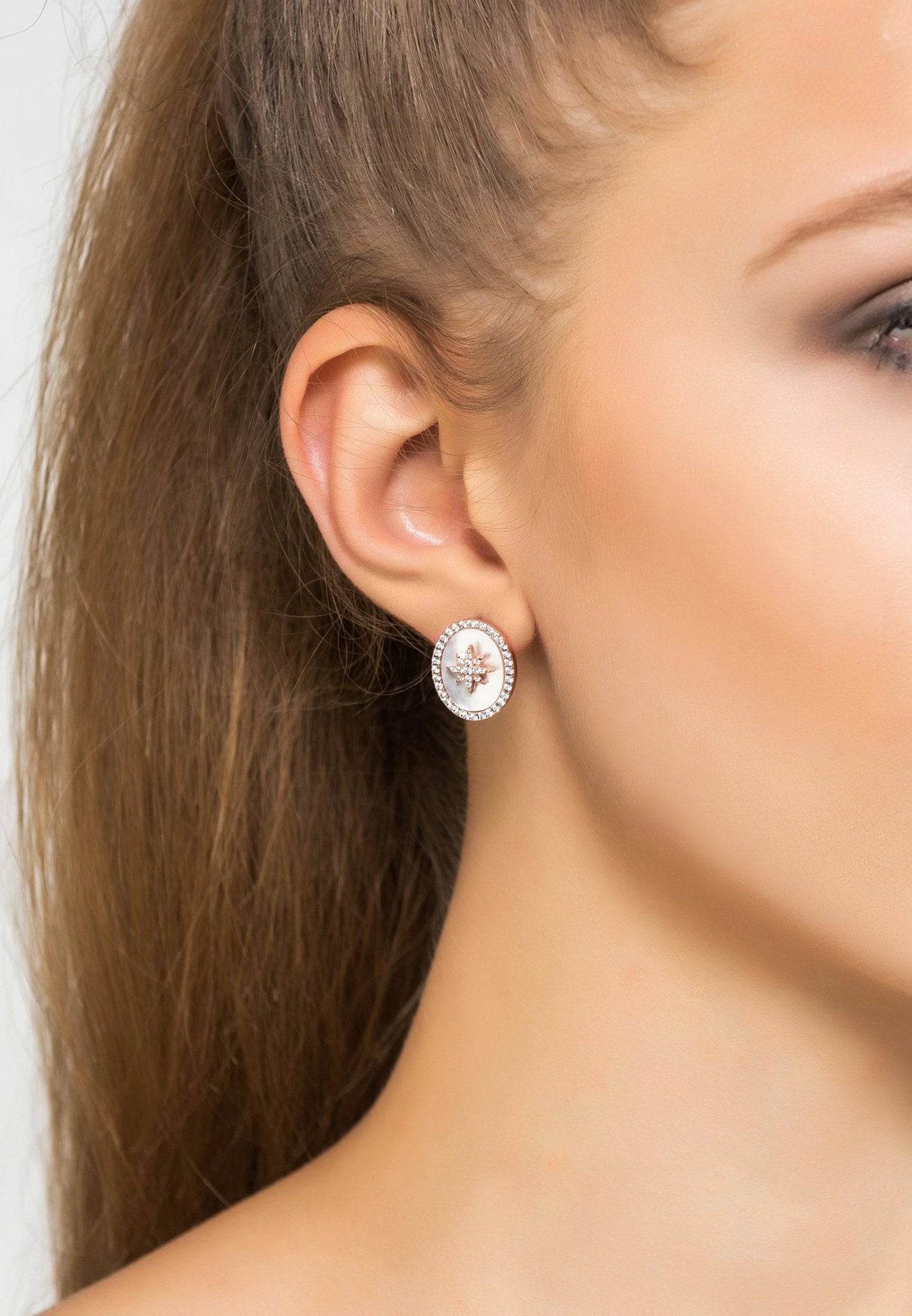 Starburst Oval Stud Earring White Mother Of Pearl Rosegold - LATELITA Earrings