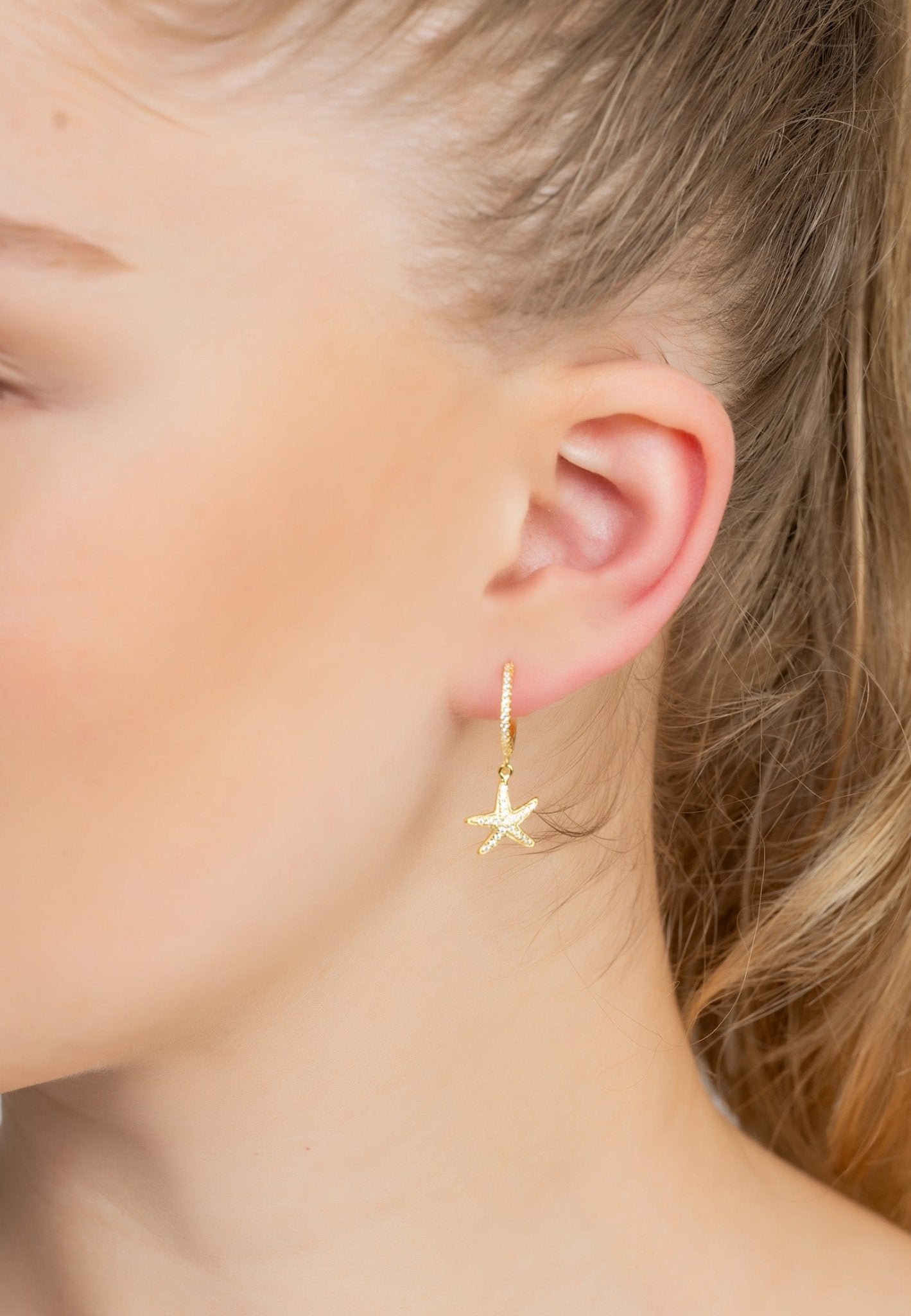Starfish Sparkling Hoop Earrings Gold - LATELITA Earrings