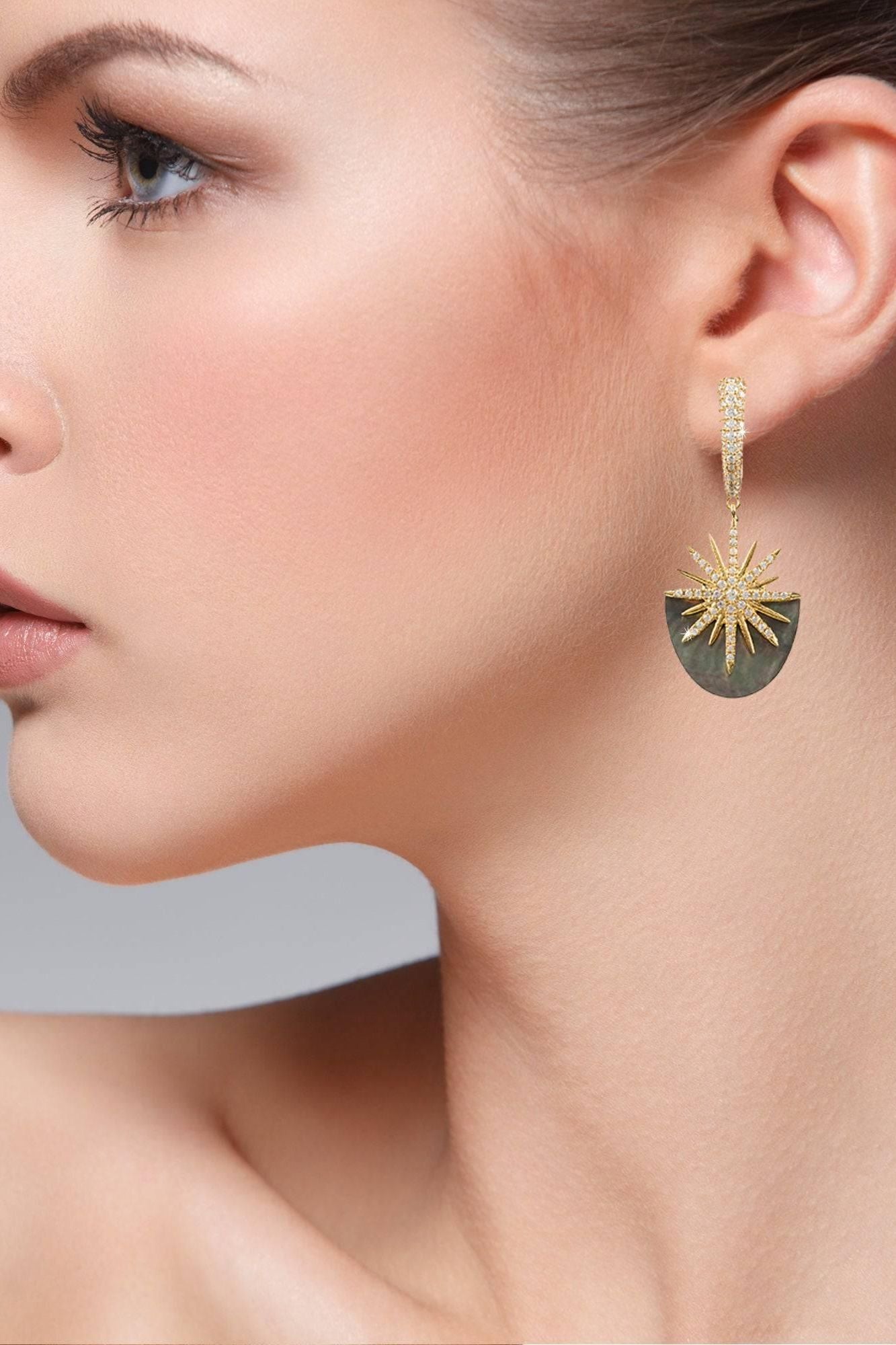 Sunburst Grey Mother Of Pearl Earrings Gold - LATELITA Earrings