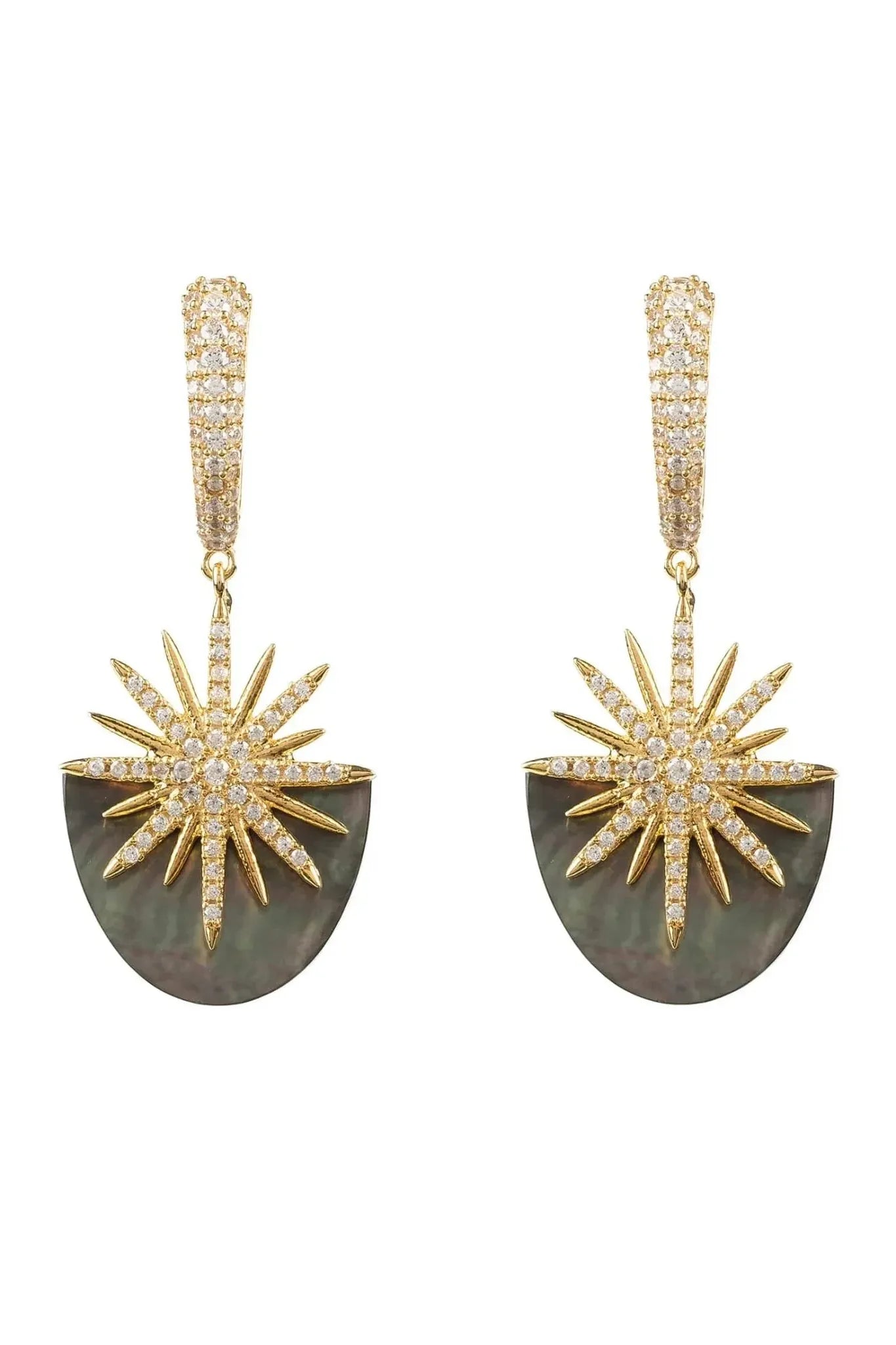 Sunburst Grey Mother Of Pearl Earrings Gold - LATELITA Earrings