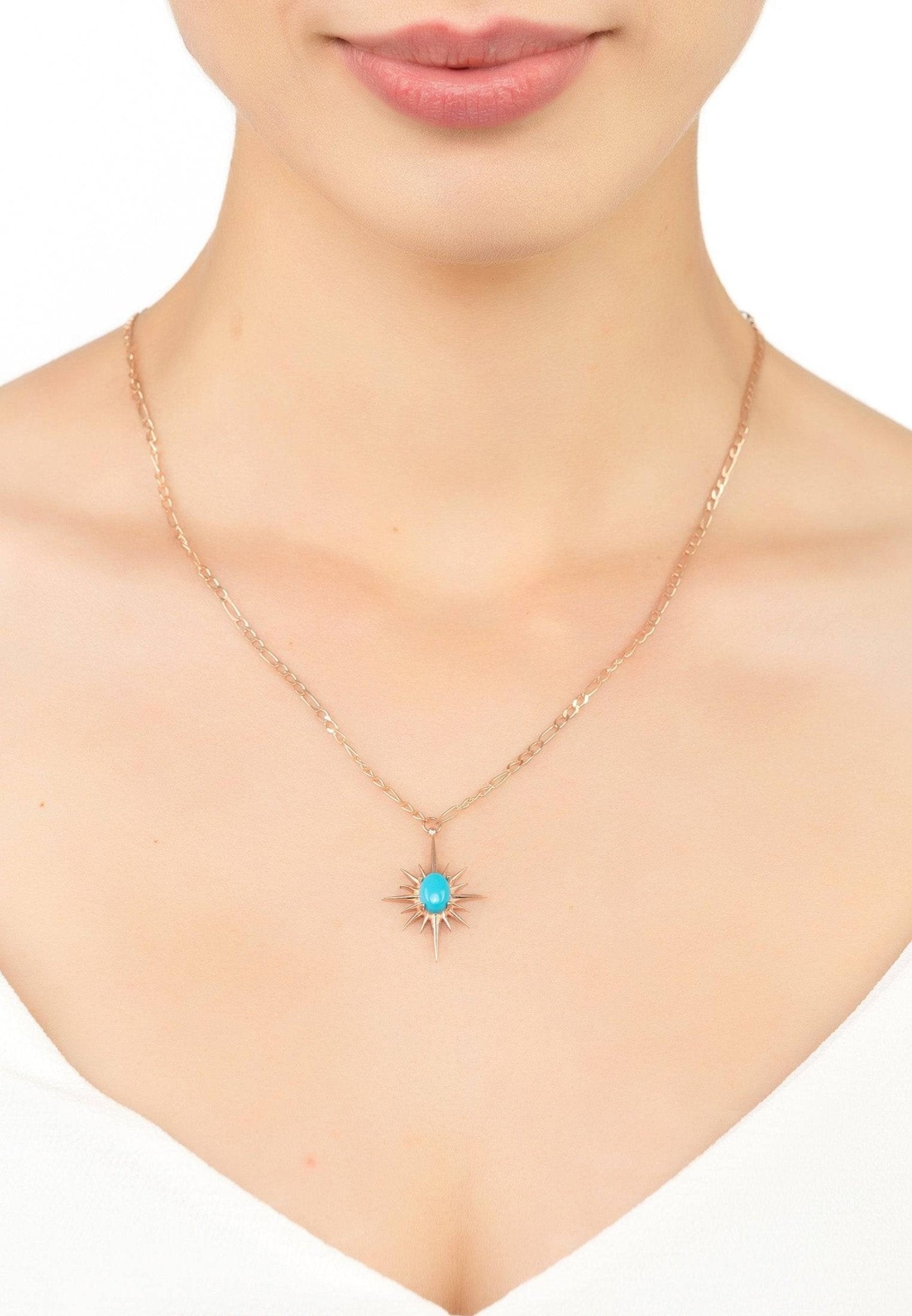 Sunburst Turquoise Necklace Rosegold - LATELITA Necklaces