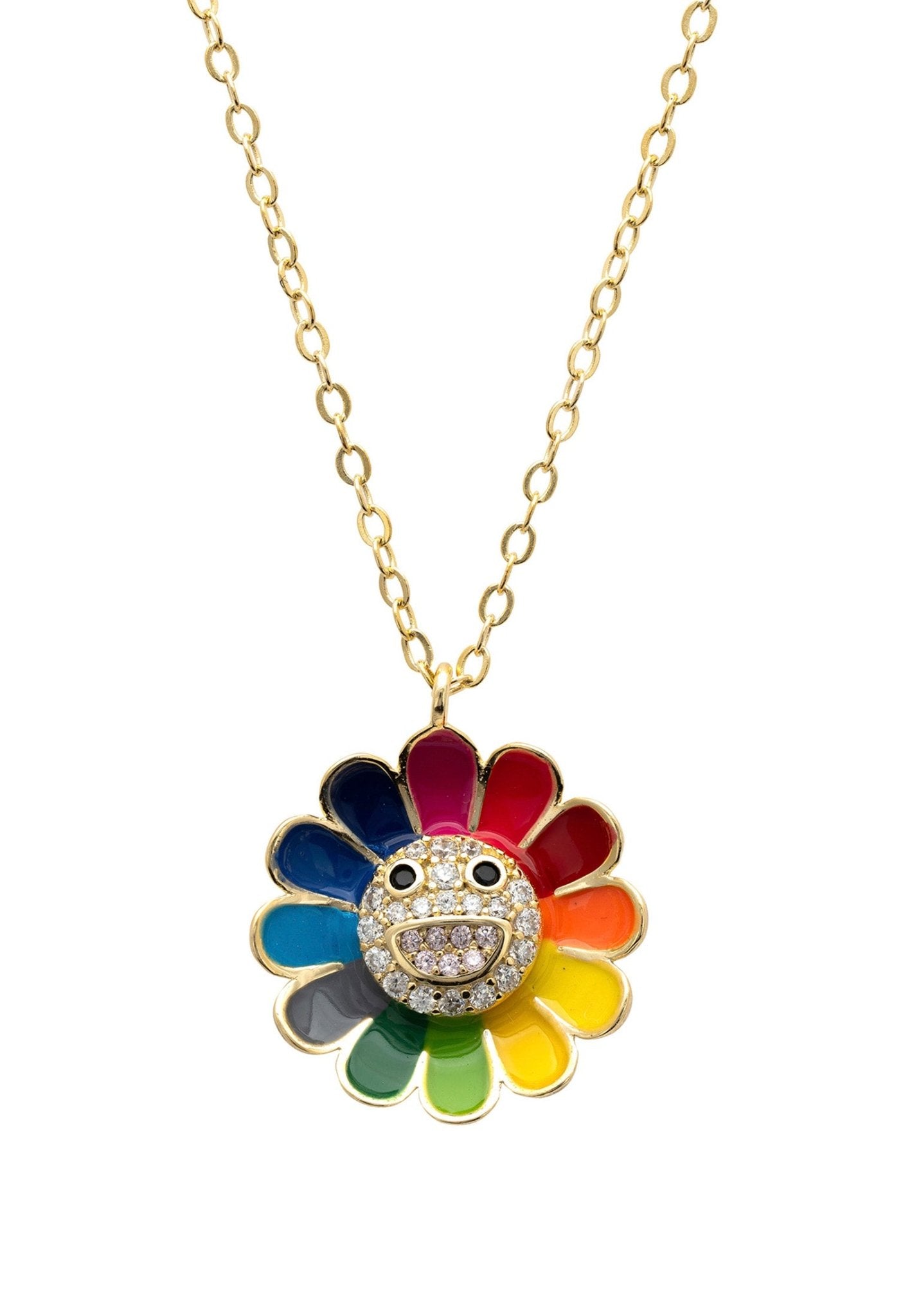 Sunflower Rainbow Enamel Necklace Gold - LATELITA Necklaces