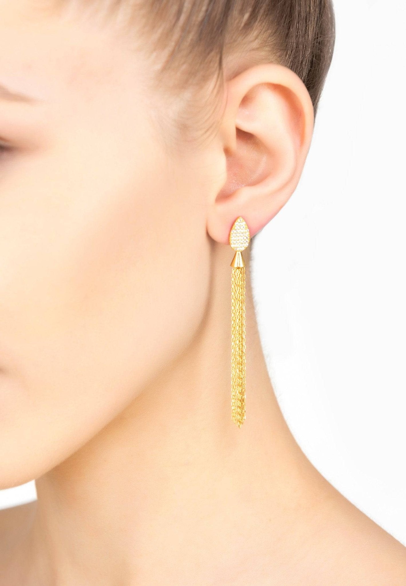 Tassel Chain Earrings Cz Gold - LATELITA Earrings