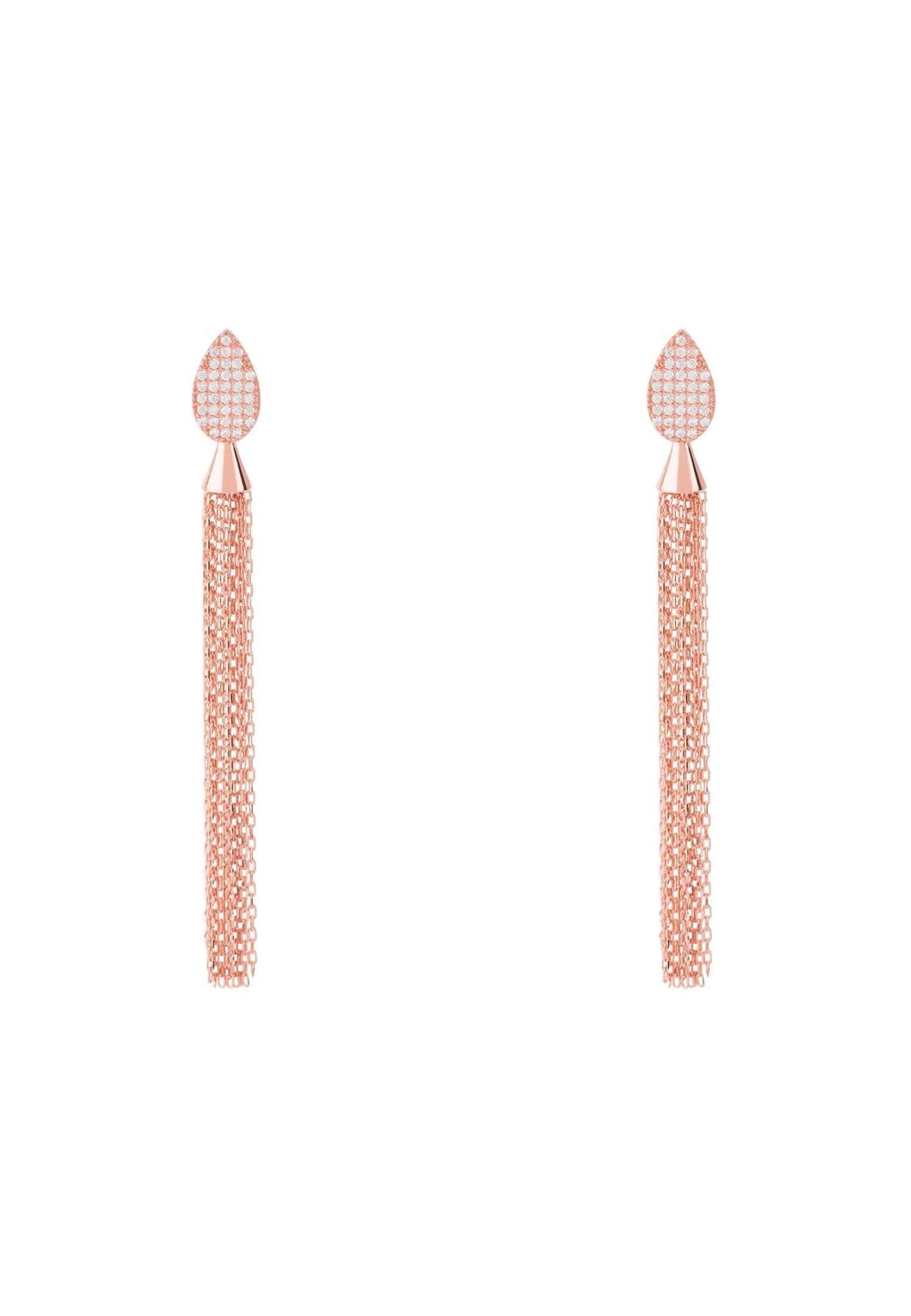 Tassel Chain Earrings Cz Rosegold - LATELITA Earrings