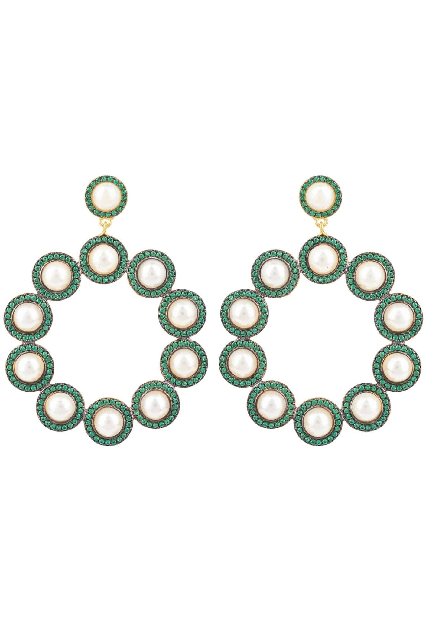 The Gatsby Pearl Earrings Emerald Green Cz Gold - LATELITA Earrings