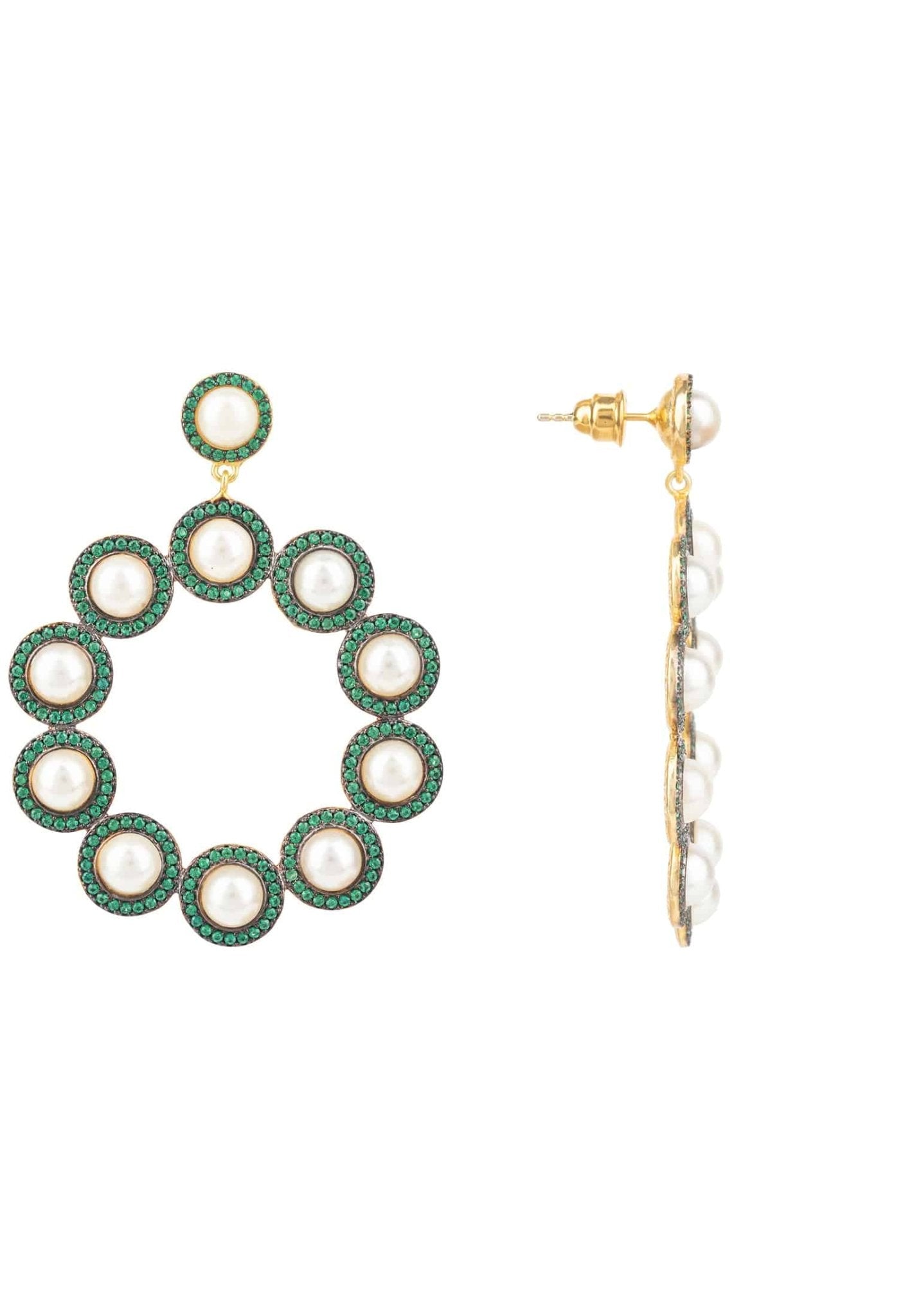 The Gatsby Pearl Earrings Emerald Green Cz Gold - LATELITA Earrings