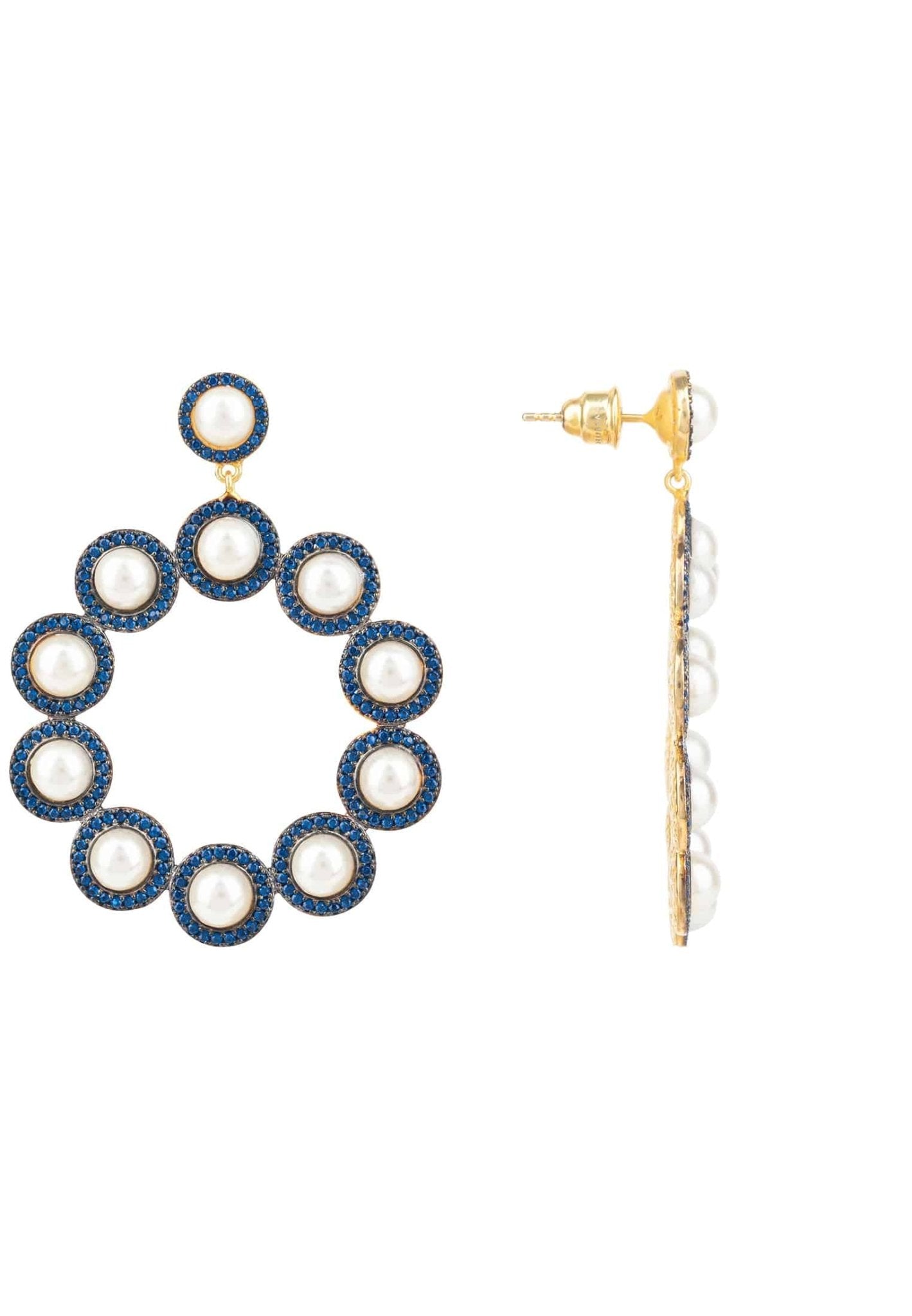 The Gatsby Pearl Earrings Sapphire Blue Cz Gold - LATELITA Earrings
