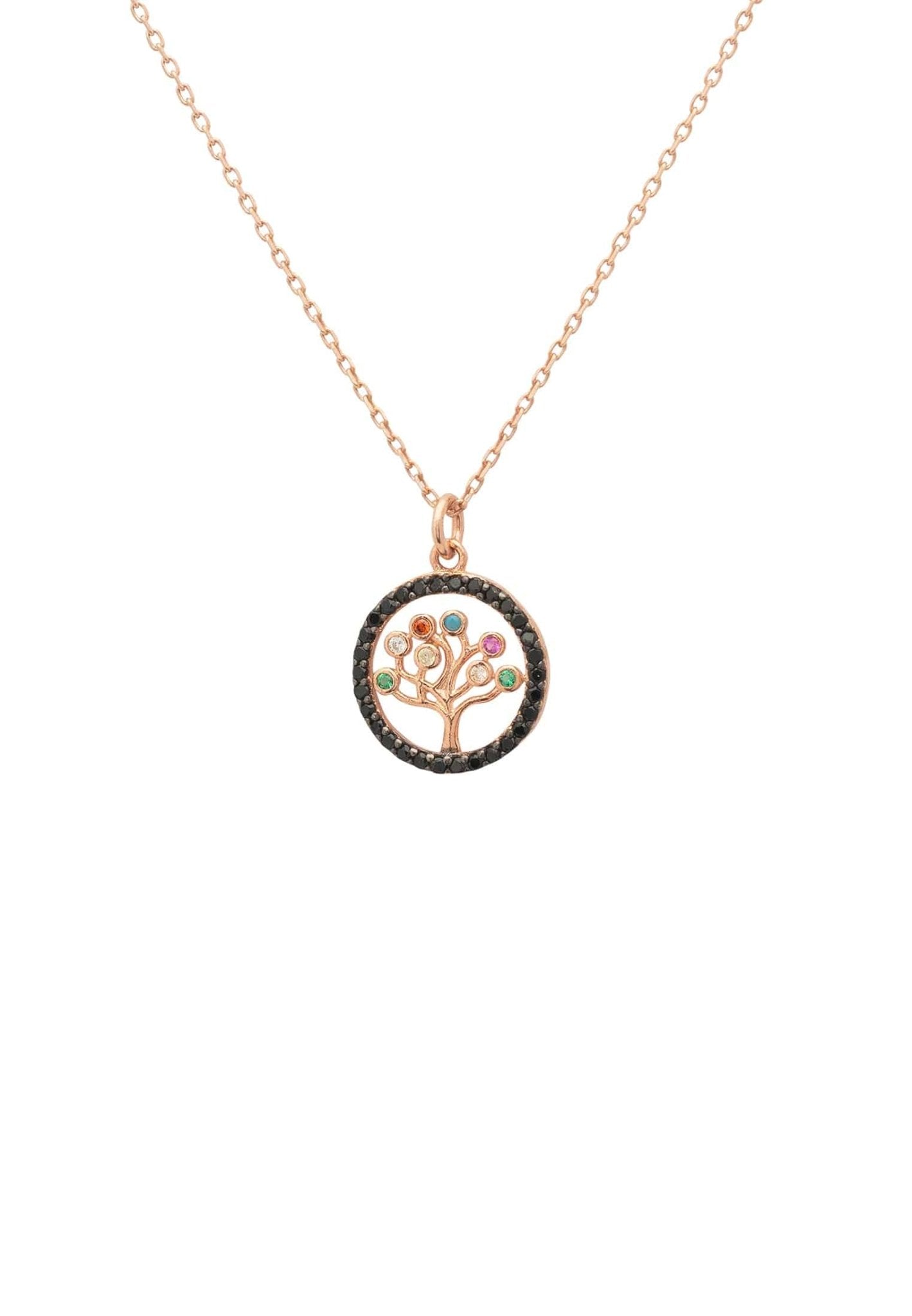 Tree Of Life Chakra Pendant Necklace Black Rosegold - LATELITA Necklaces